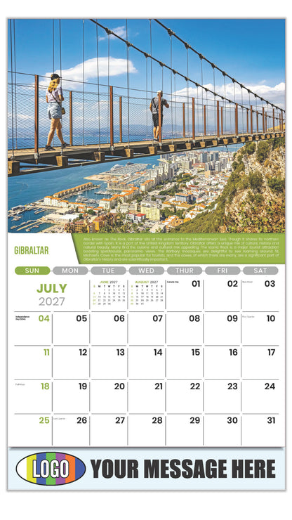 2027 Business Promo Calendar - World Travel Destinations  - July - Windsor Suspension Bridge, Gibraltar