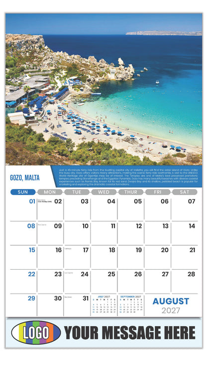 2027 Business Promo Calendar - World Travel Destinations  - August - Gozo, Malta