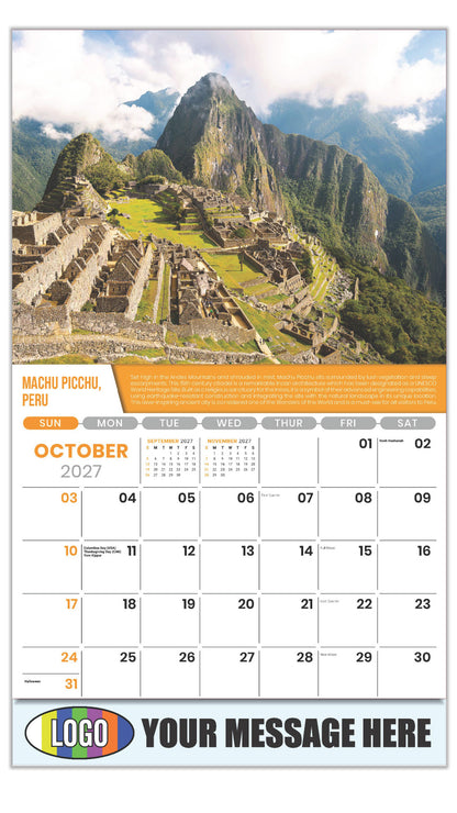 2027 Business Promotion Calendar - World Travel Destinations  - October - Machu Picchu, Peru