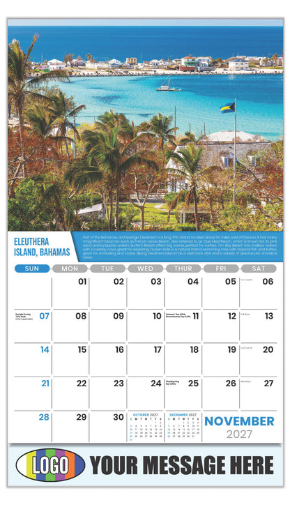 2027 Business Promotion Calendar - World Travel Destinations  - November - Eleuthera Islands, Bahamas