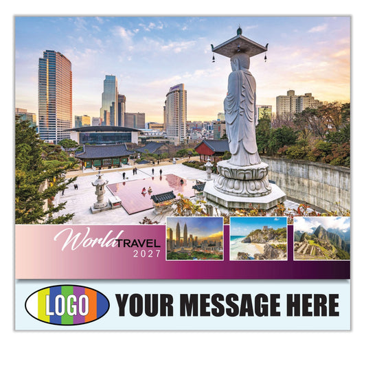 2027 Business Promotion Calendar - World Travel Destinations - Printed with your Logo, Name and message