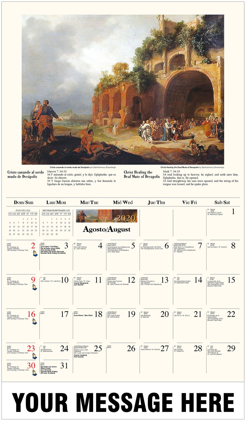 catholic art 2020 promotional calendar bilingual spanish calendars august 2020