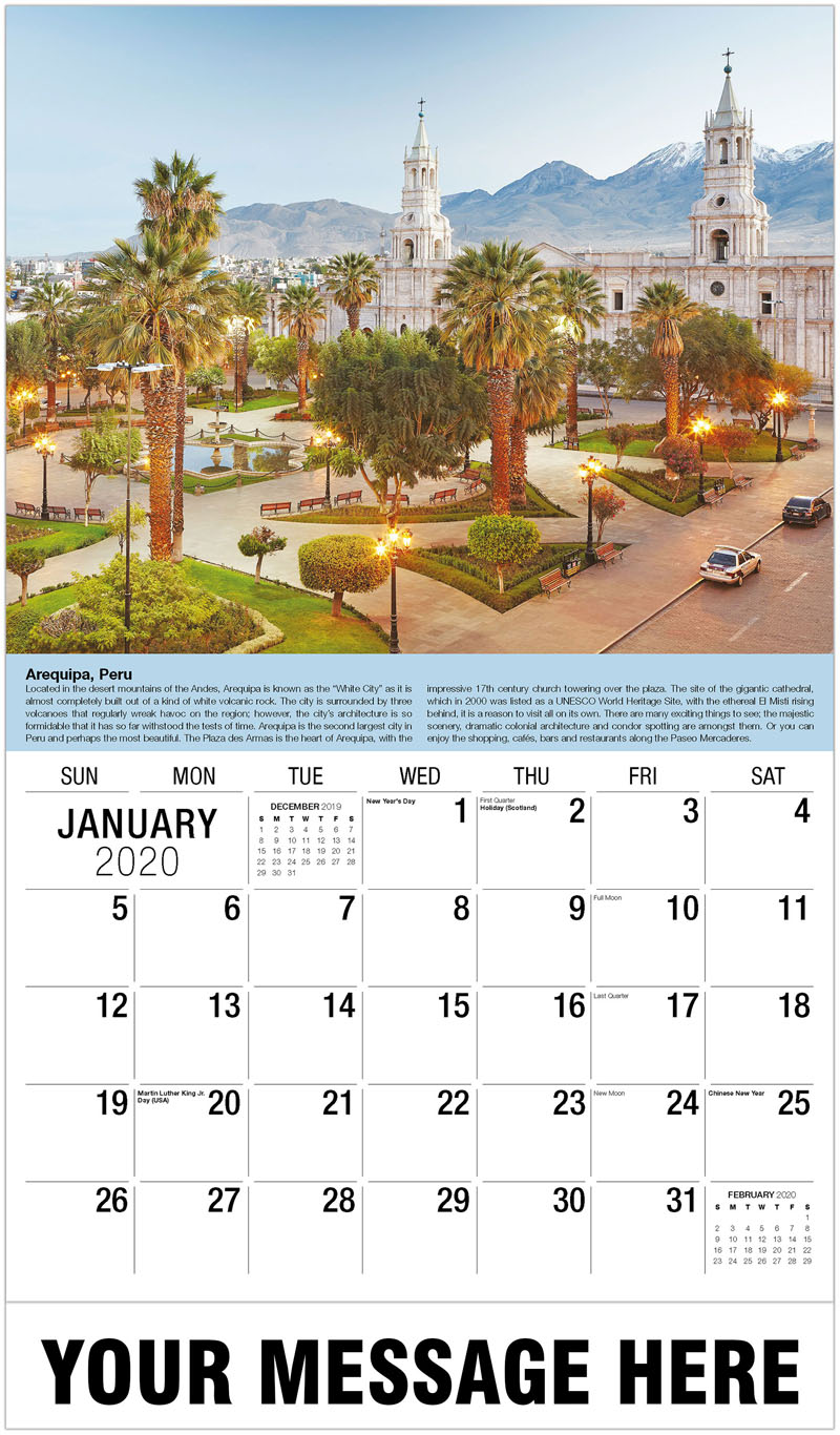 travel destinations of the world 2020 business promo monthly calendar january 2020
