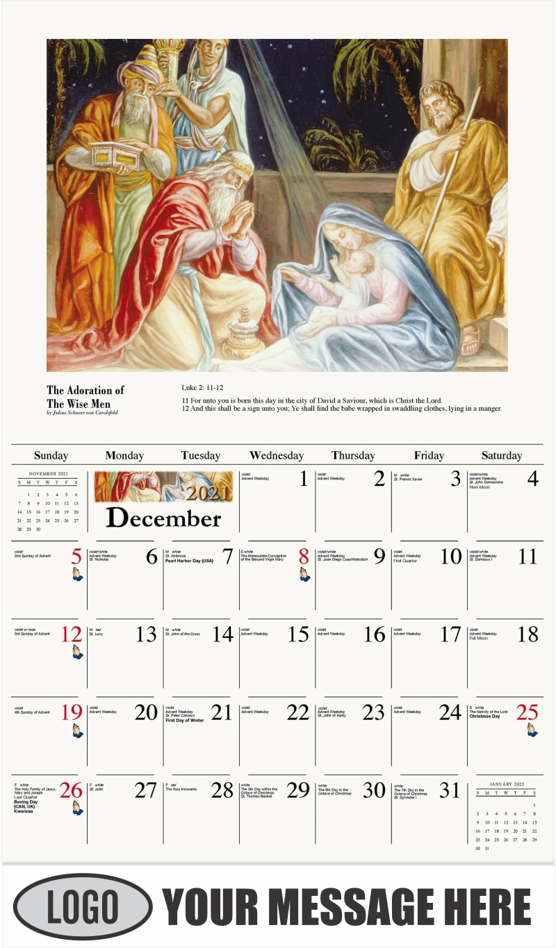 Adoration of the Wise Men - December 2021 - Catholic Inspiration 2022 Promotional Calendar