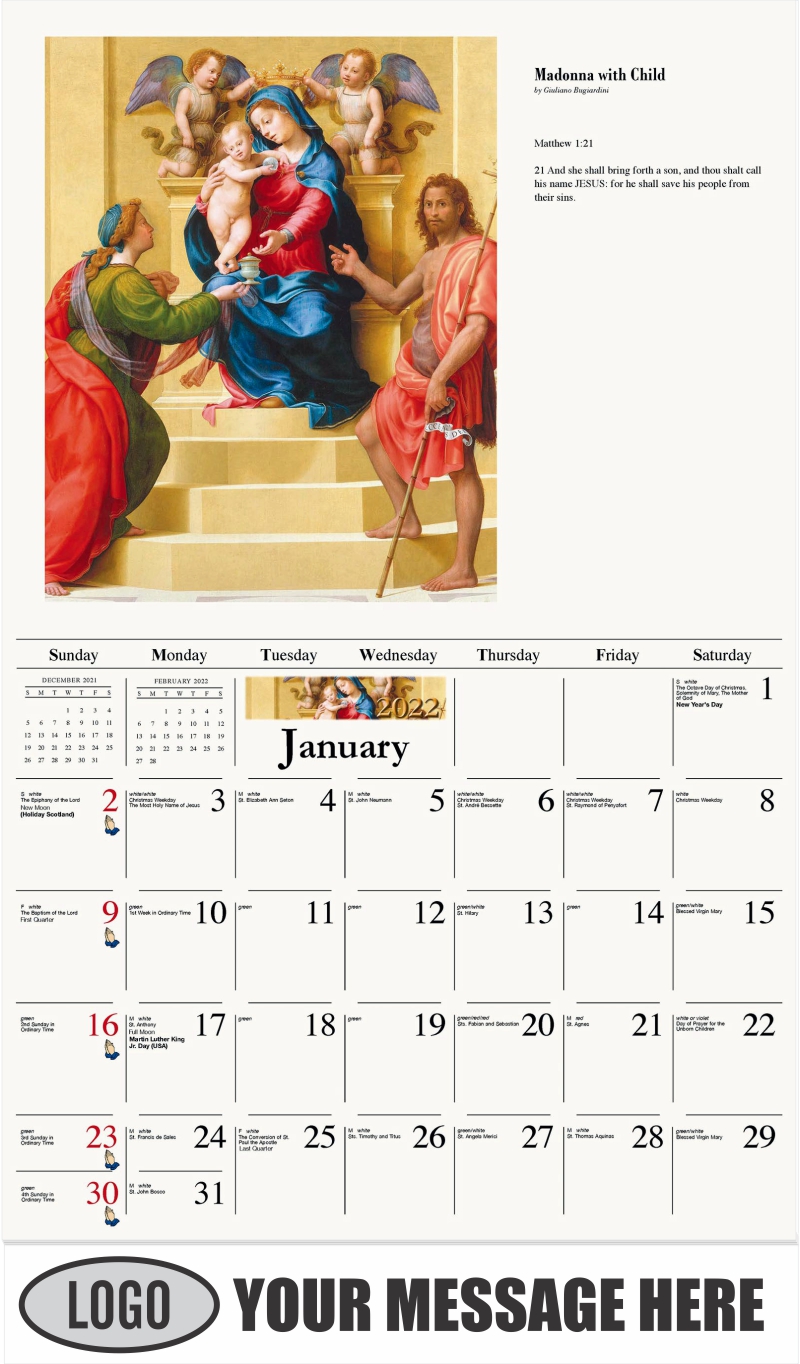 Madonna and Child with Saints Mary Magdalen and John the Baptist - January - Catholic Inspiration 2022 Promotional Calendar