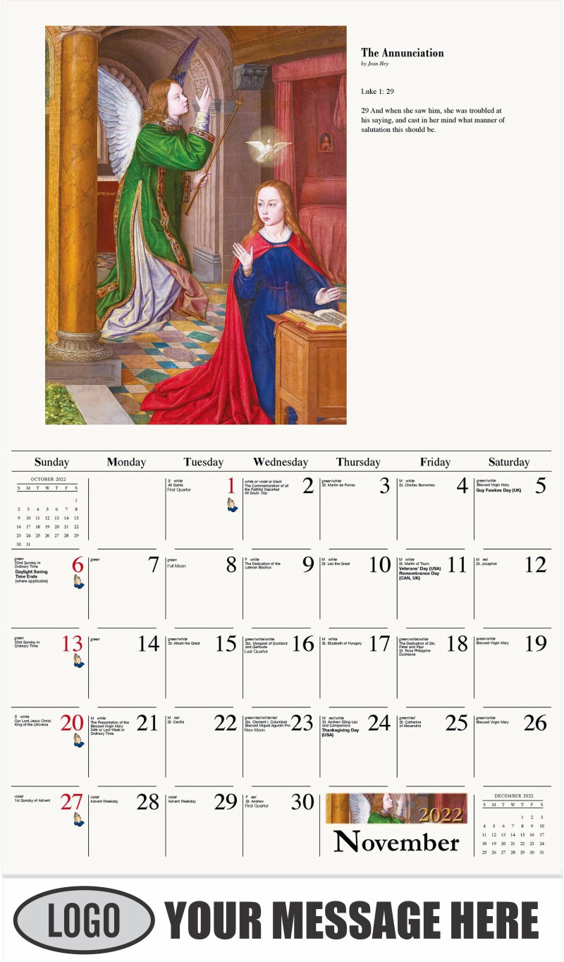 The Annunciation - November - Catholic Inspiration 2022 Promotional Calendar