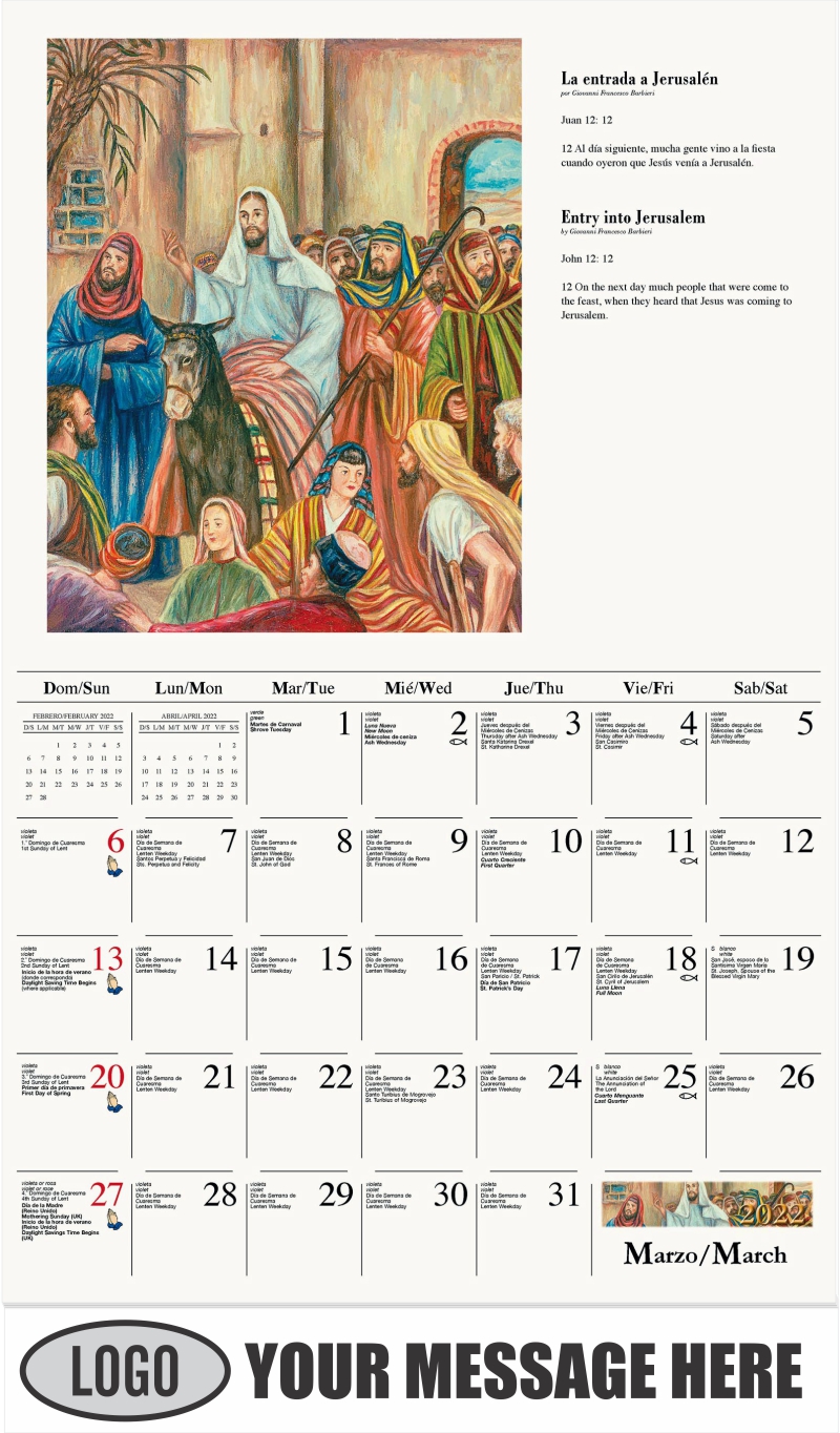 2022 Promotional Calendar | Catholic Art Bilingual | Low As 65¢