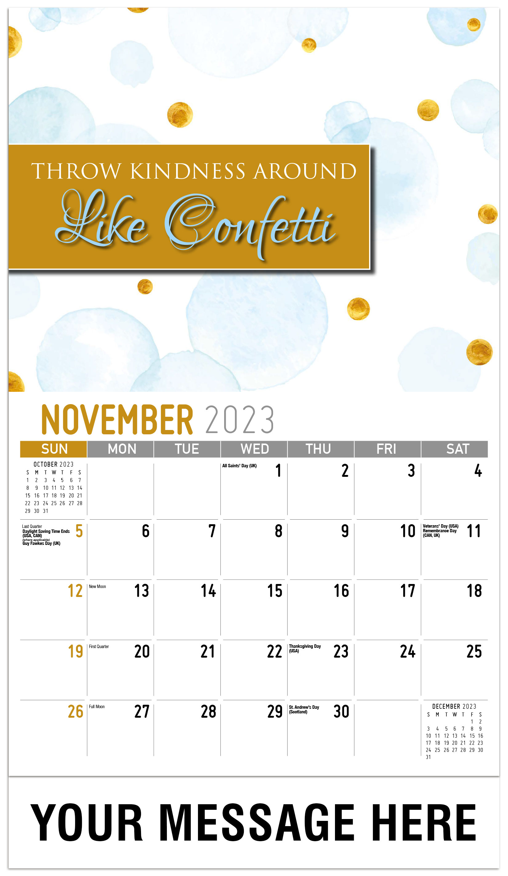 Throw Kindness Around 
Like Confetti - November - Arts and Thoughts 2023 Promotional Calendar