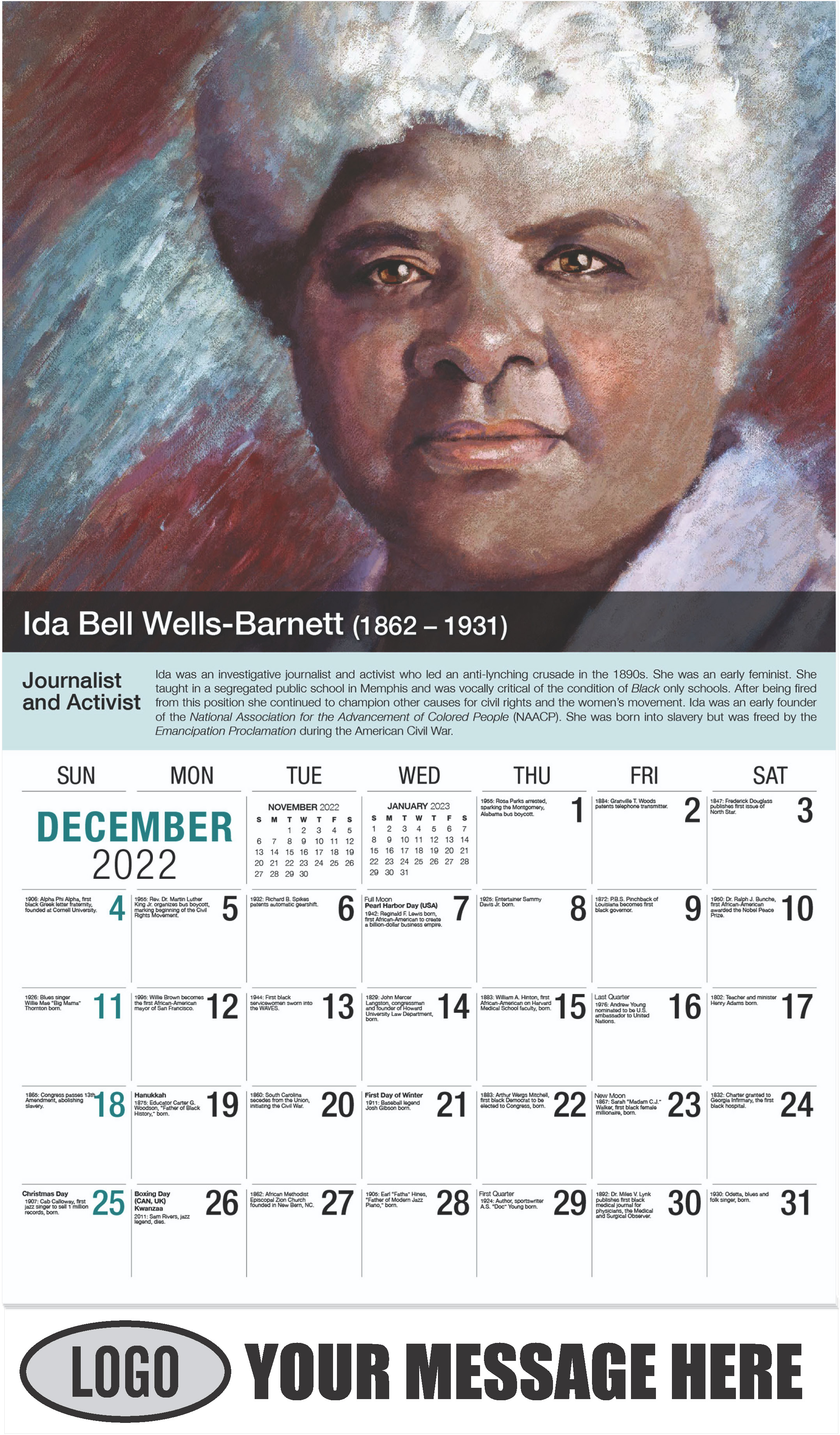 Ida B. Wells-Barnett - December 2022 - Black History 2023 Promotional Calendar