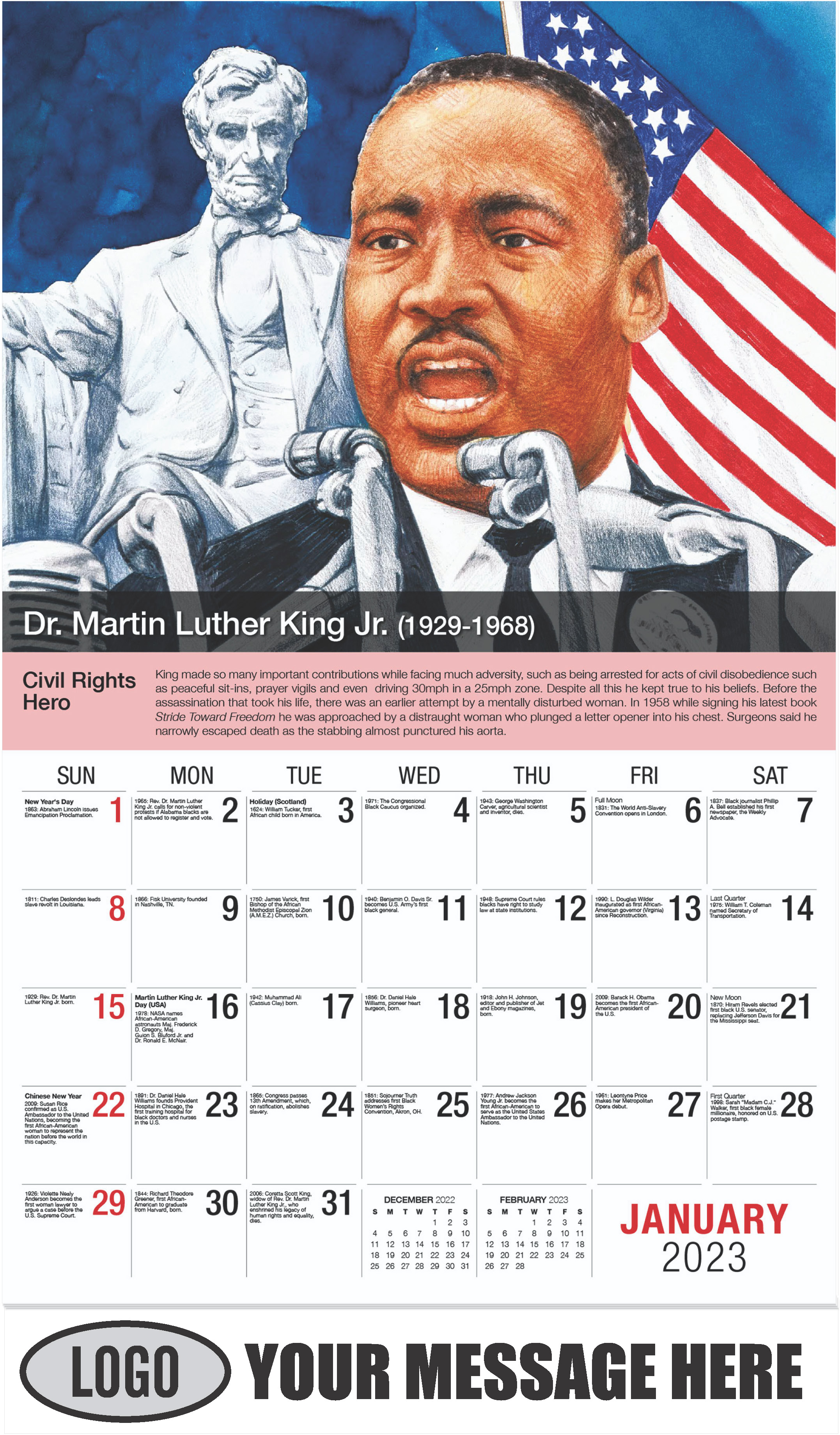 Martin Luther King Jr - January - Black History 2023 Promotional Calendar