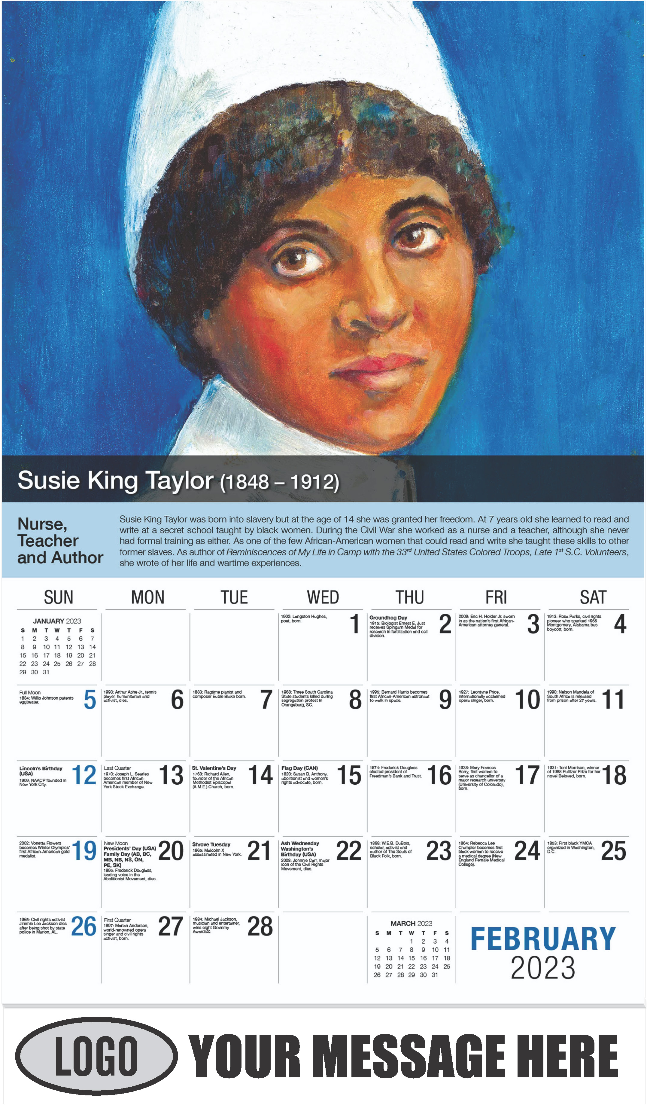 Susie King Taylor - February - Black History 2023 Promotional Calendar