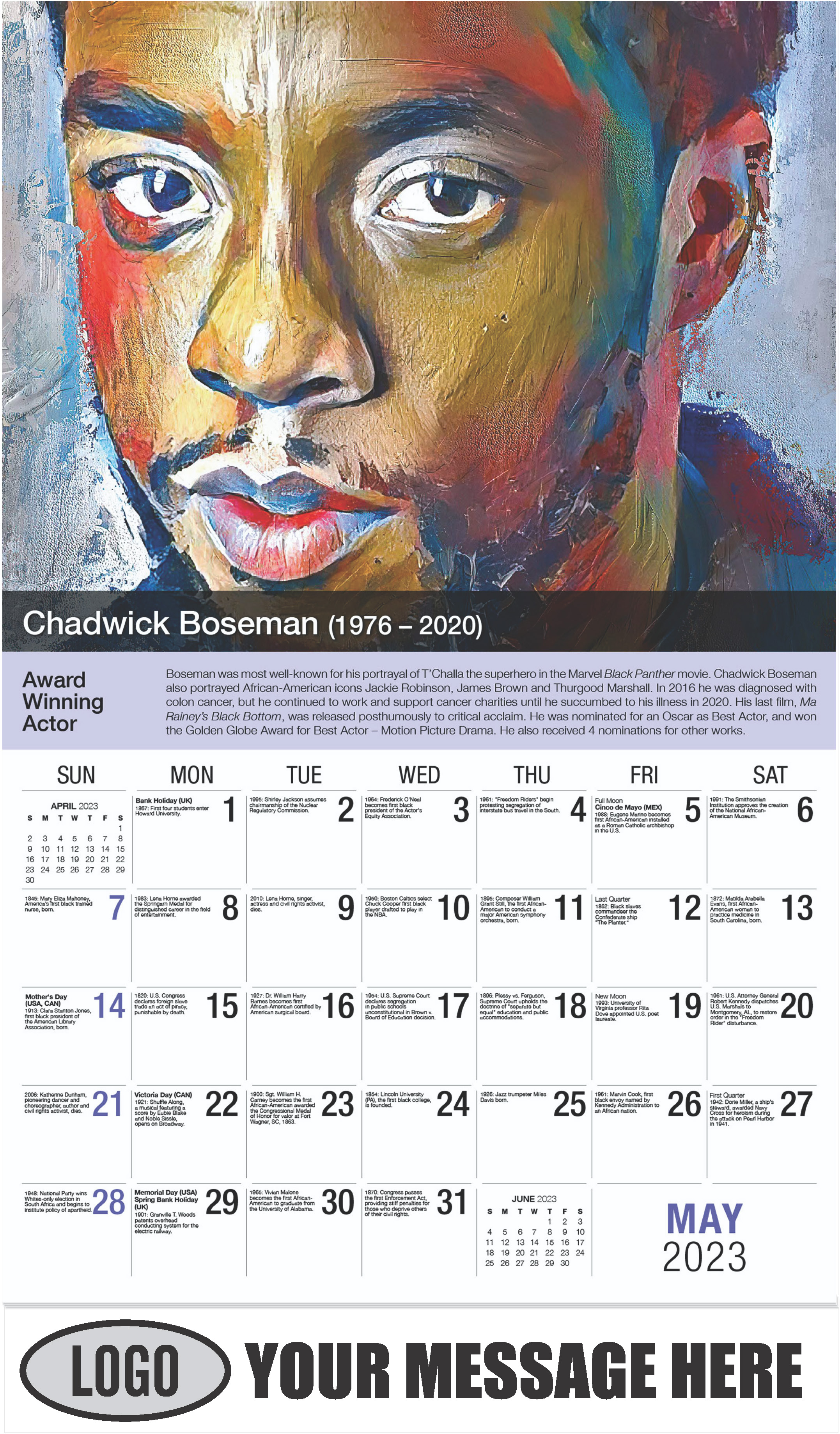 Chadwick Boseman - May - Black History 2023 Promotional Calendar