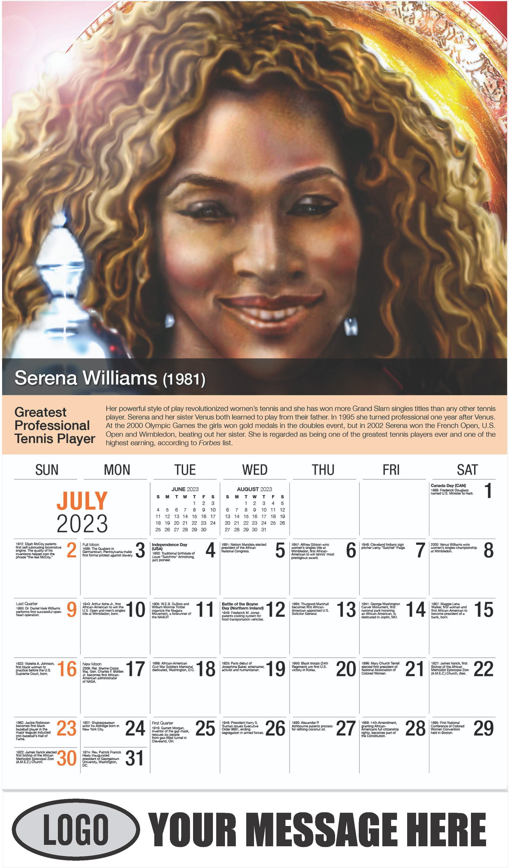 Serena Williams - July - Black History 2023 Promotional Calendar