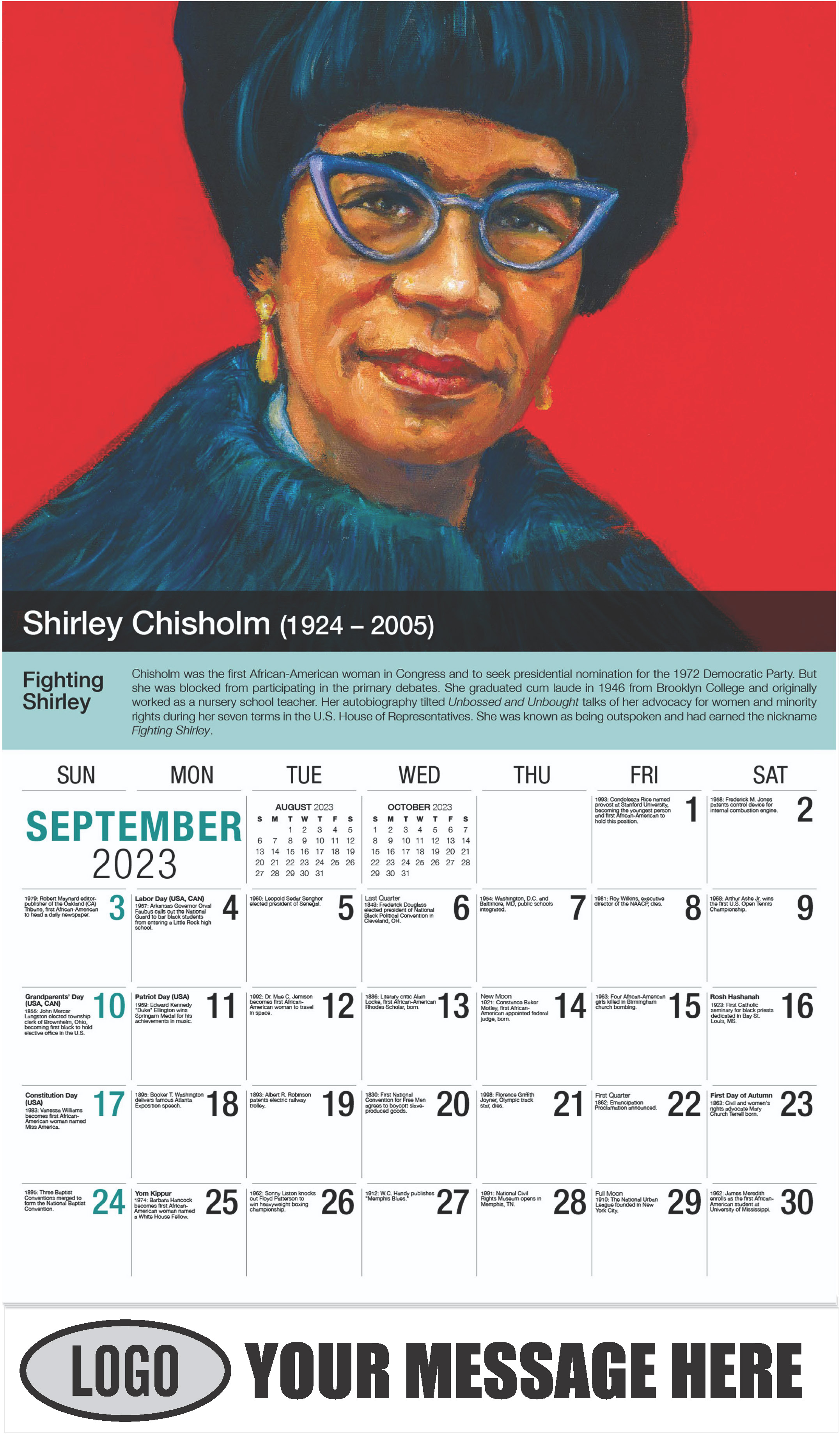 Shirley Chisholm - September - Black History 2023 Promotional Calendar