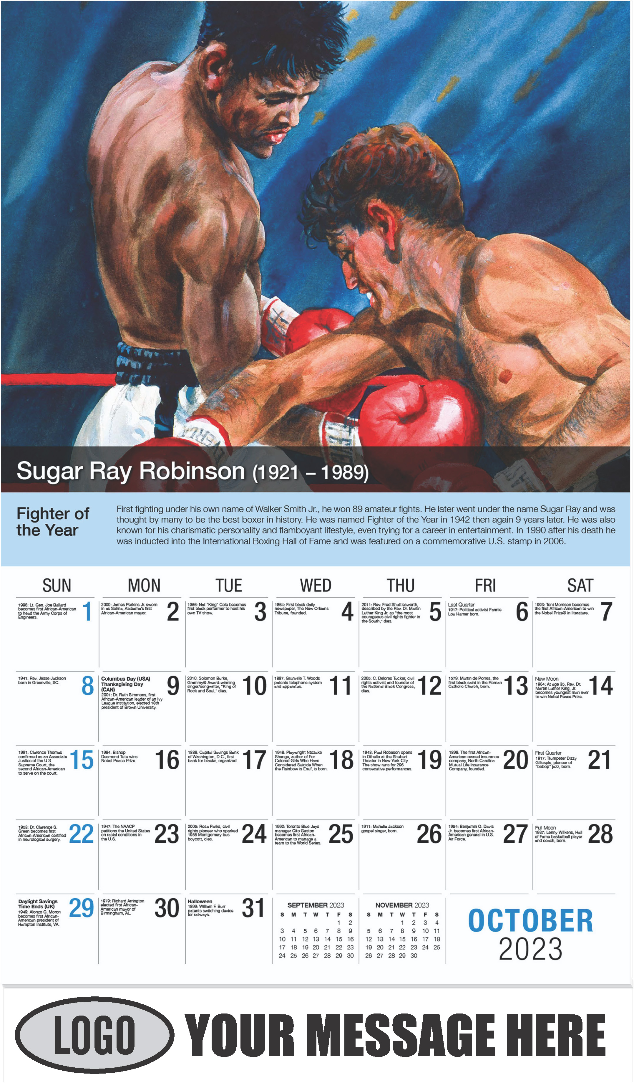 Sugar Ray Robinson - October - Black History 2023 Promotional Calendar