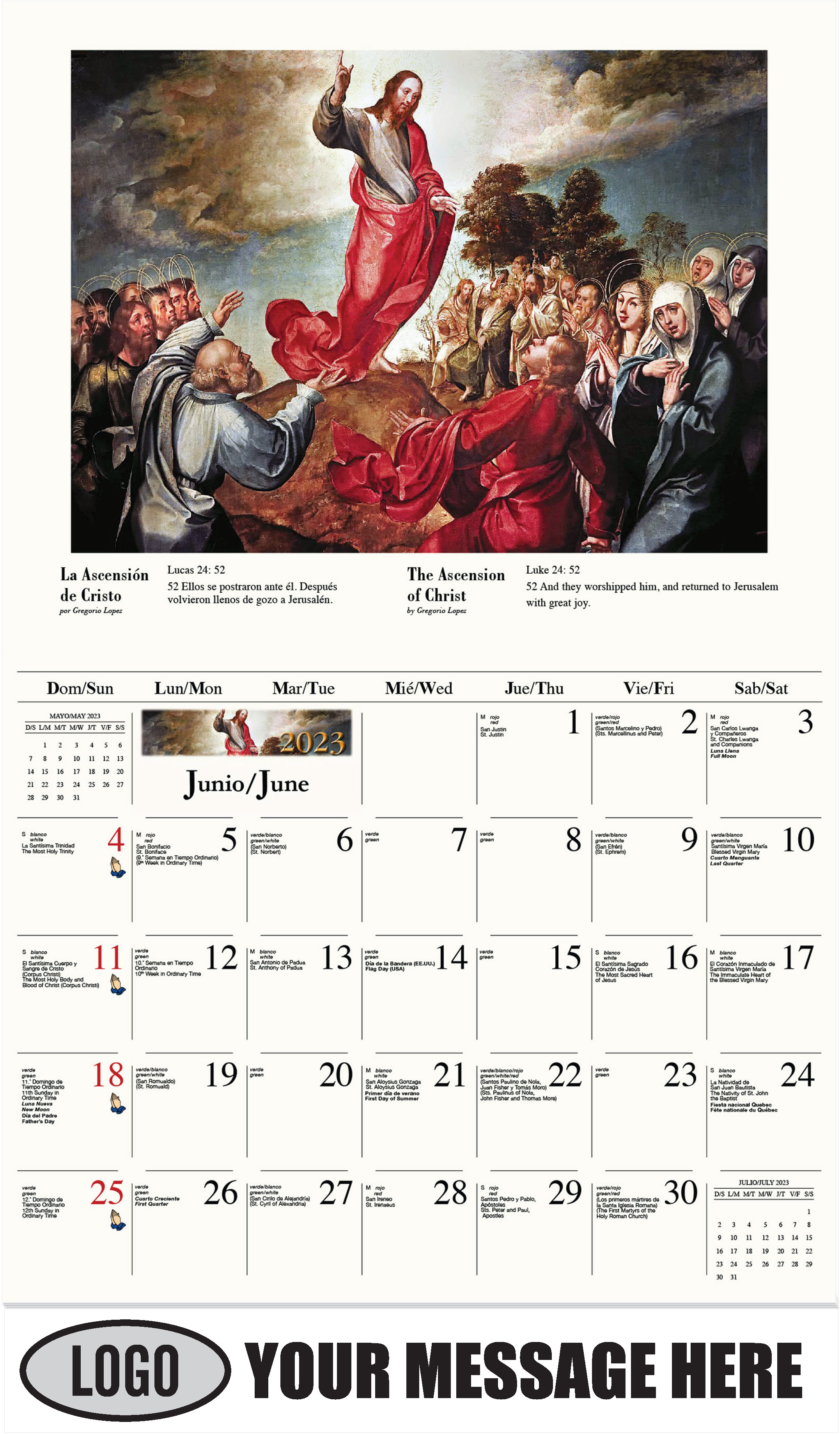 La Ascensión de Cristo por Gregorio Lopez - June - Catholic Inspiration (Spanish-English bilingual) 2023 Promotional Calendar