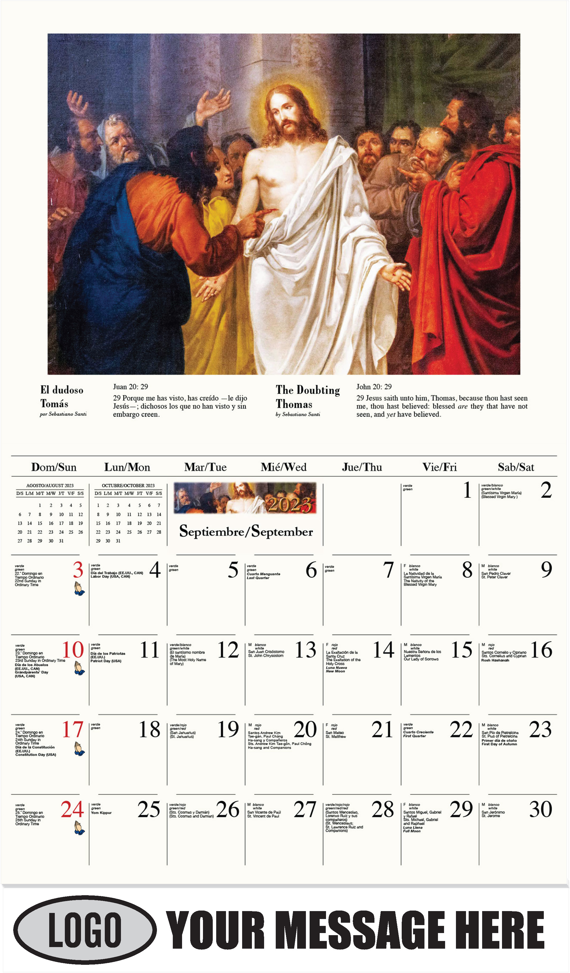 El incrédulo Tomás por Sebastiano Santi - September - Catholic Inspiration (Spanish-English bilingual) 2023 Promotional Calendar