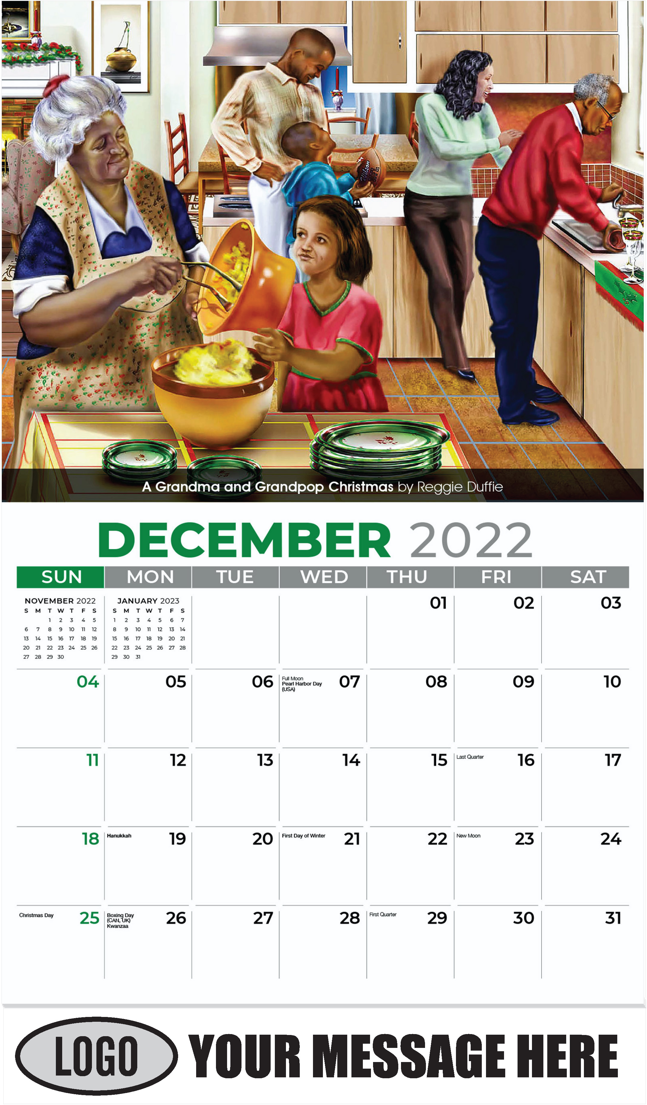 A Grandma and Grandpop Christmas by Reggie Duffie - December 2022 - Celebration of African American Art 2023 Promotional Calendar