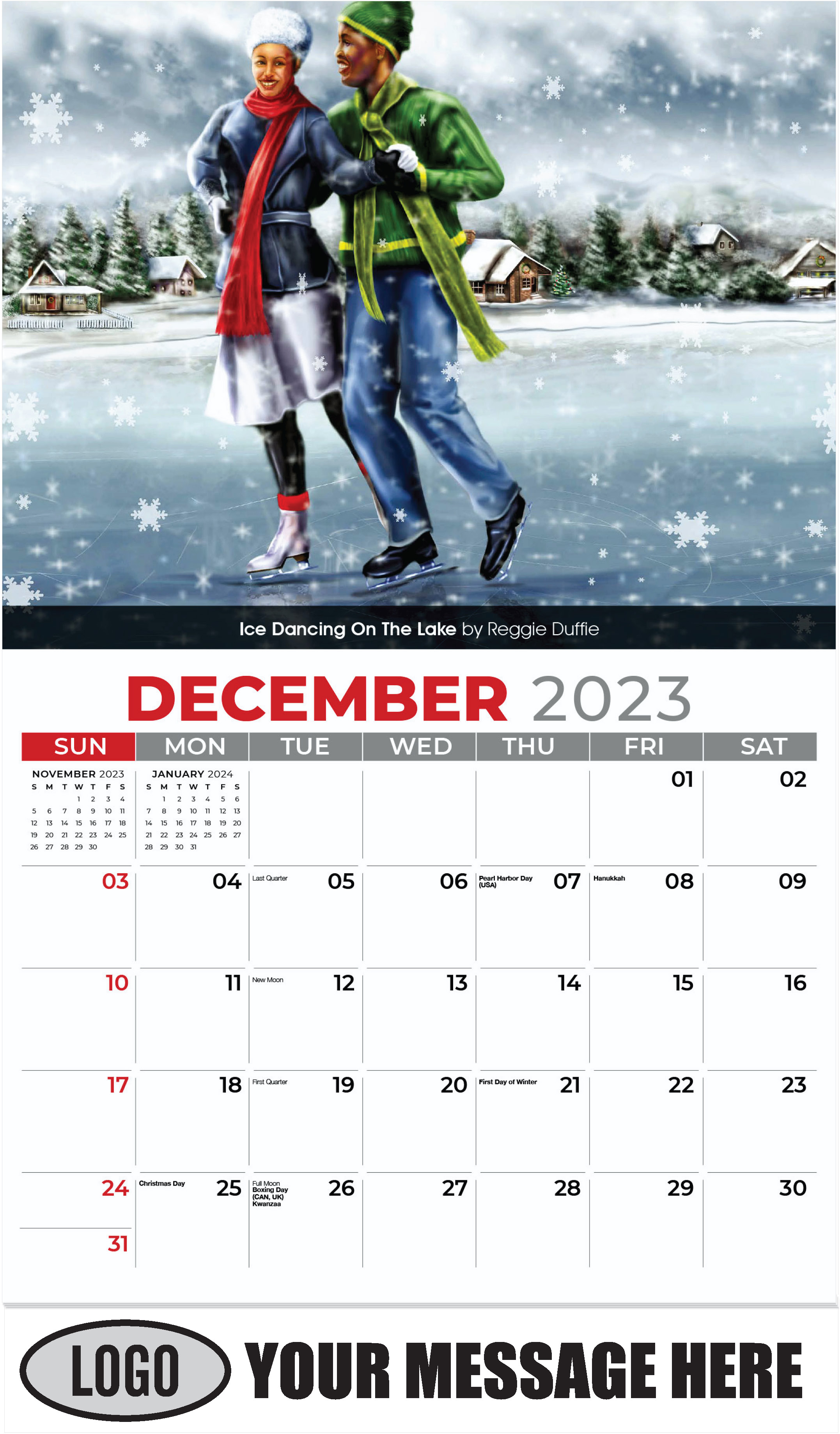 Ice Dancing On The Lake by Reggie Duffie - December 2023 - Celebration of African American Art 2023 Promotional Calendar