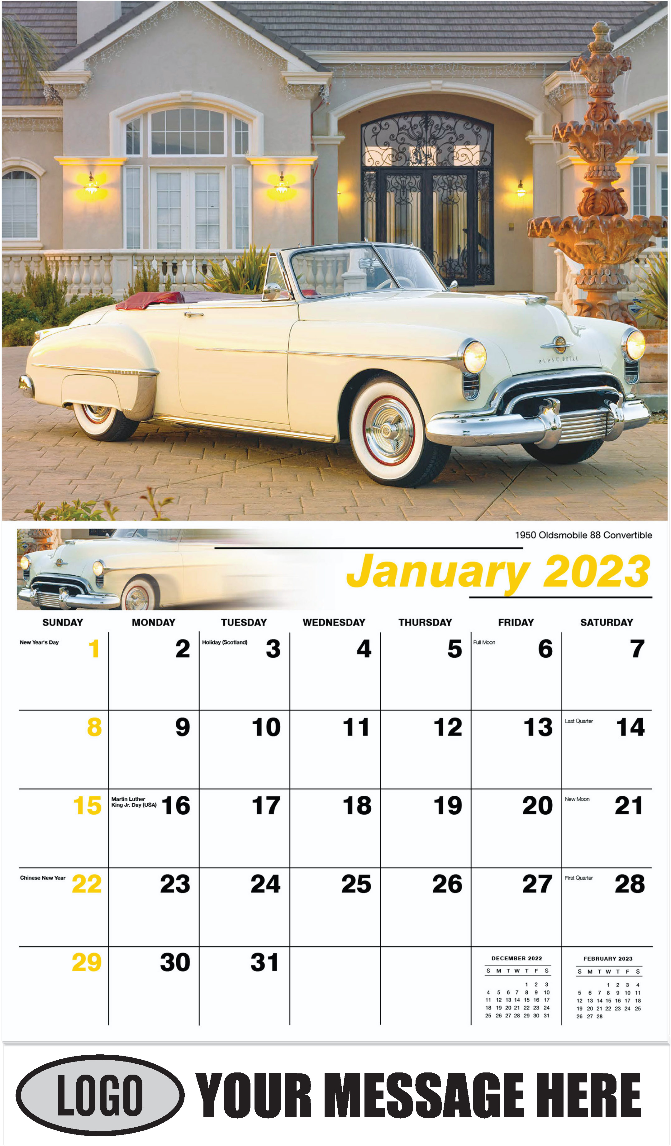 1950 Oldsmobile 88 Convertible - January - Classic Cars 2023 Promotional Calendar