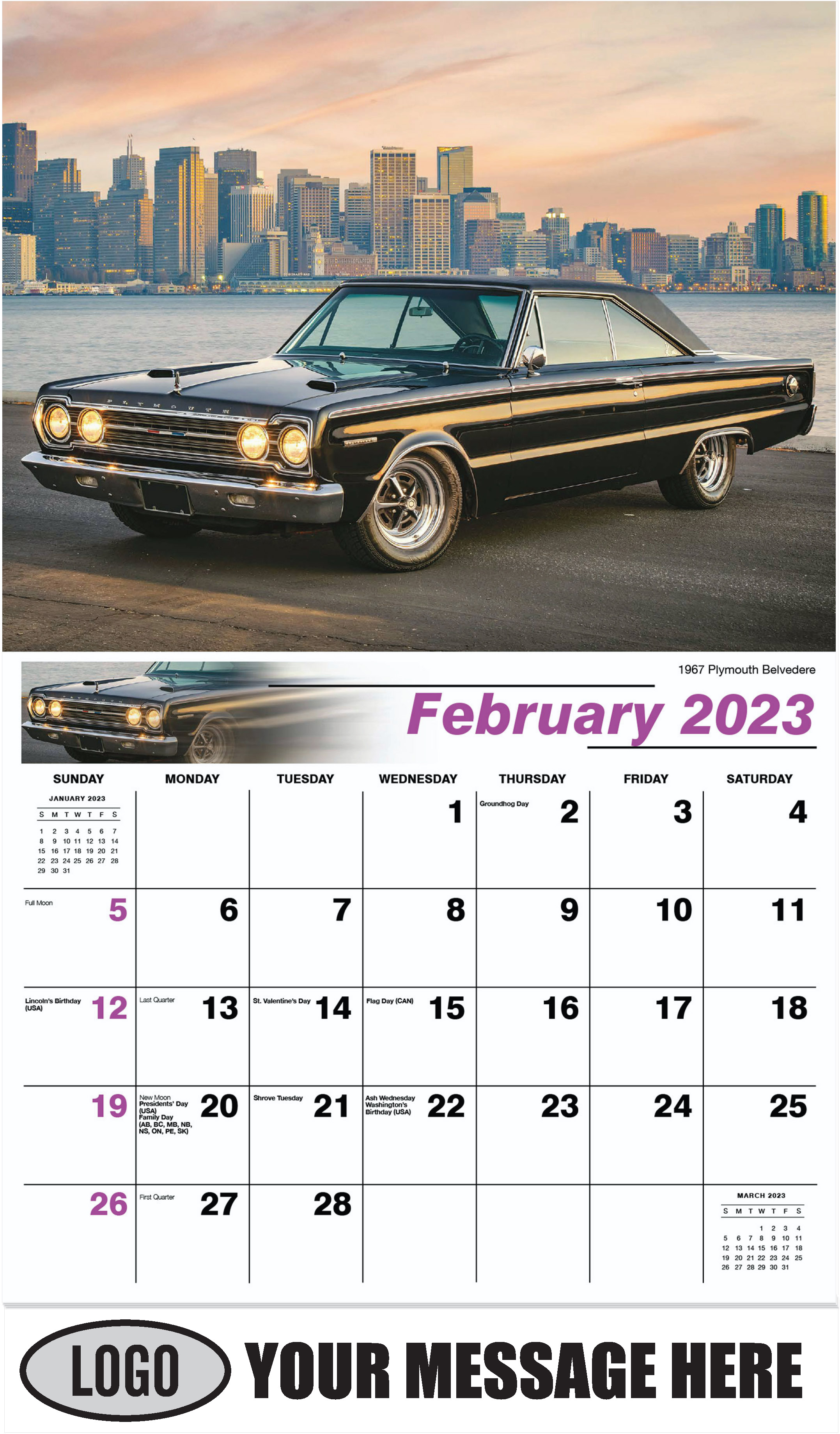 1967 Plymouth Belvedere - February - Classic Cars 2023 Promotional Calendar