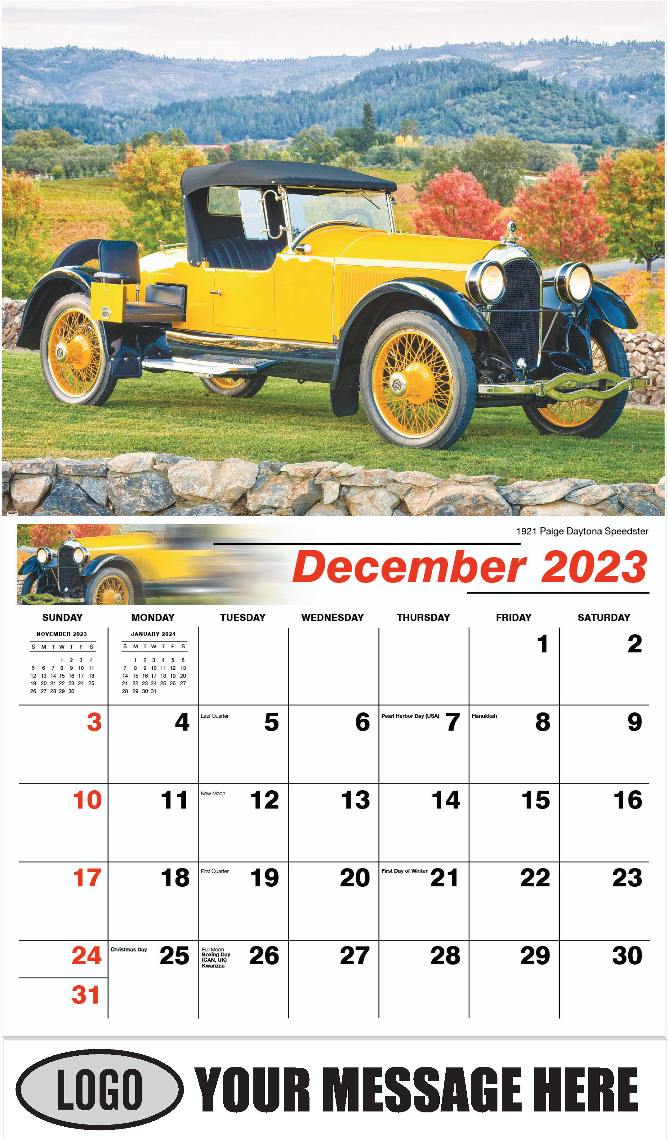 1921 Paige Daytona Speedster - December 2023 - Classic Cars 2023 Promotional Calendar