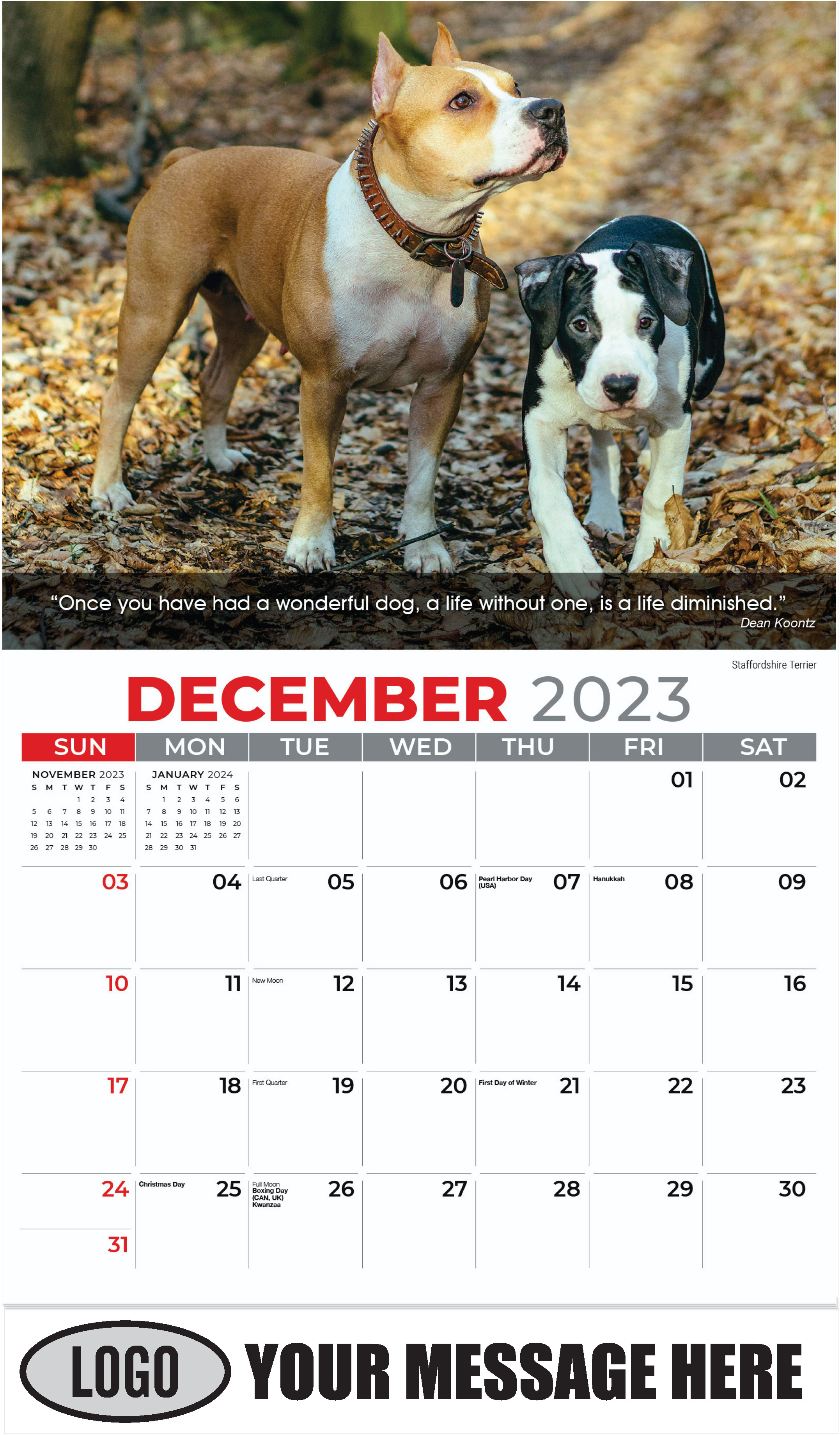 Staffordshire Terrier - December 2023 - Dogs, ''Man's Best Friends'' 2023 Promotional Calendar
