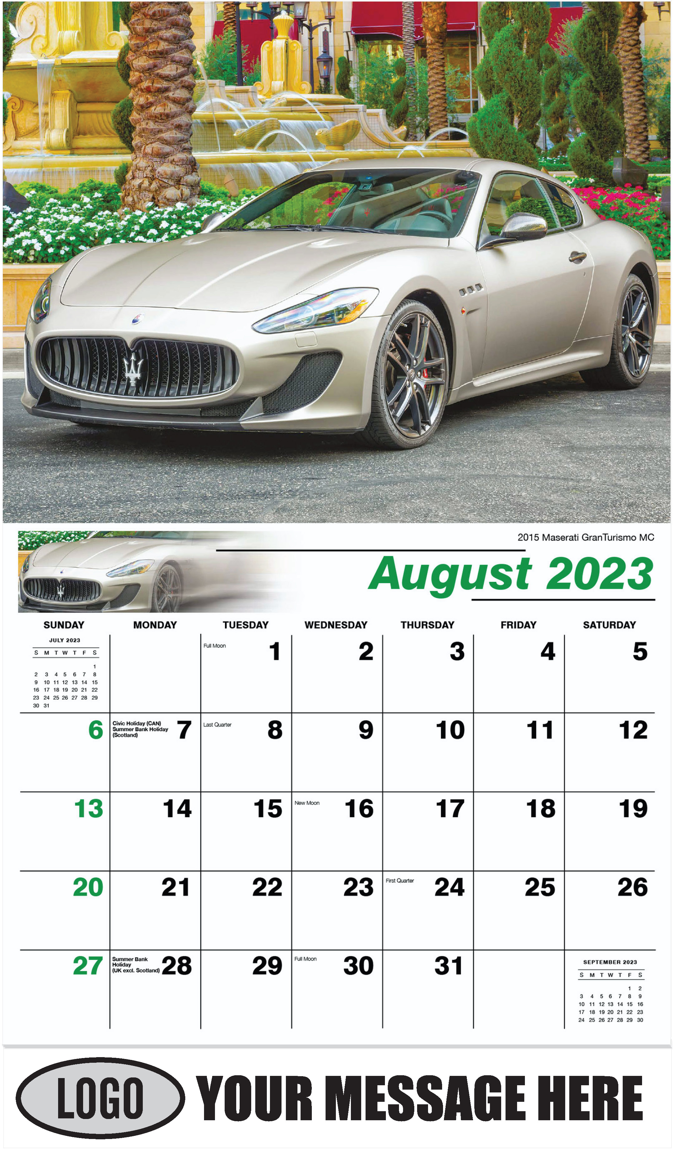 2015 Maserati GranTurismo MC - August - Exotic Cars 2023 Promotional Calendar