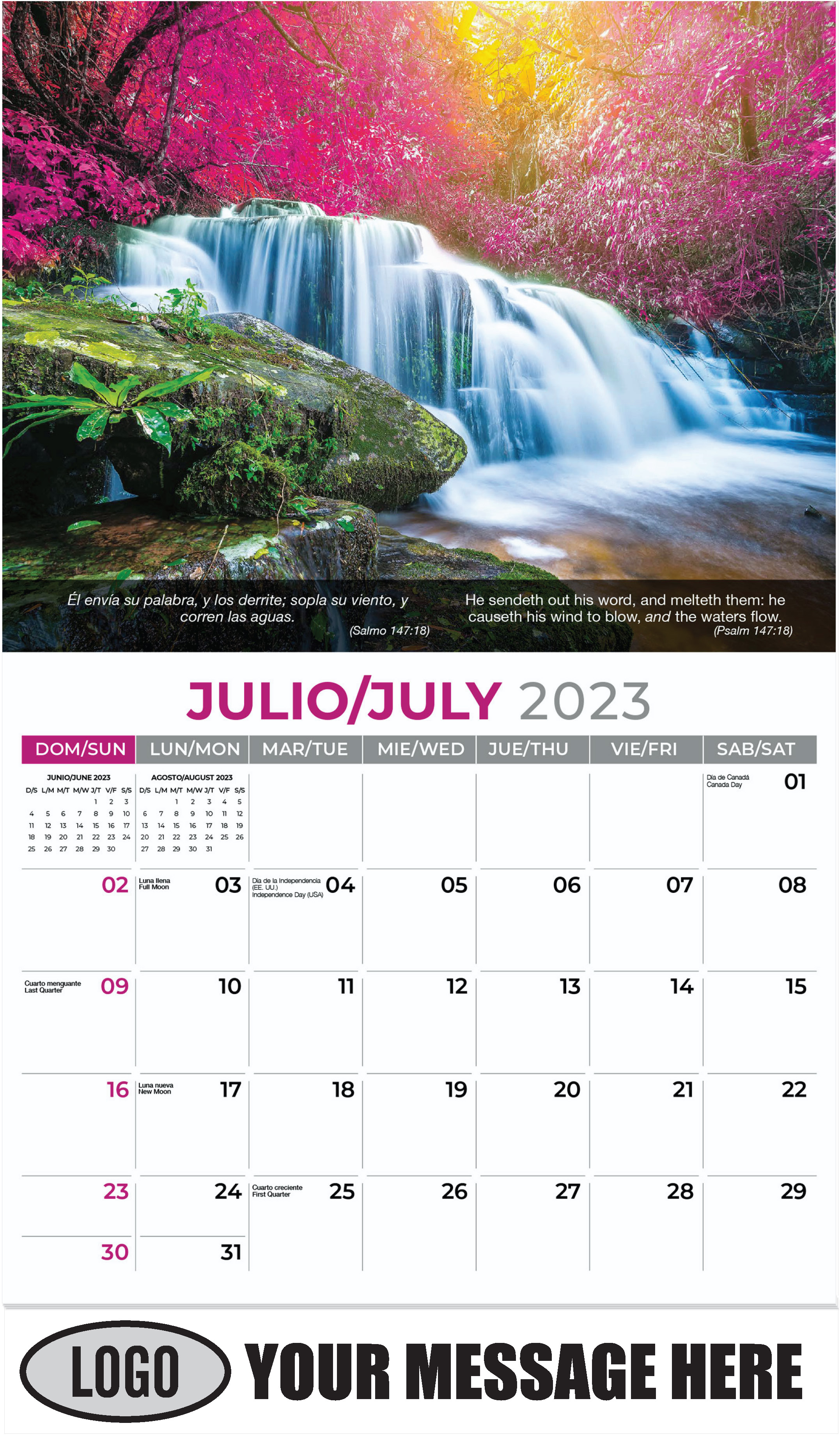 waterfall in colorful autumn forest - July - Faith-Passages-Eng-Sp 2023 Promotional Calendar