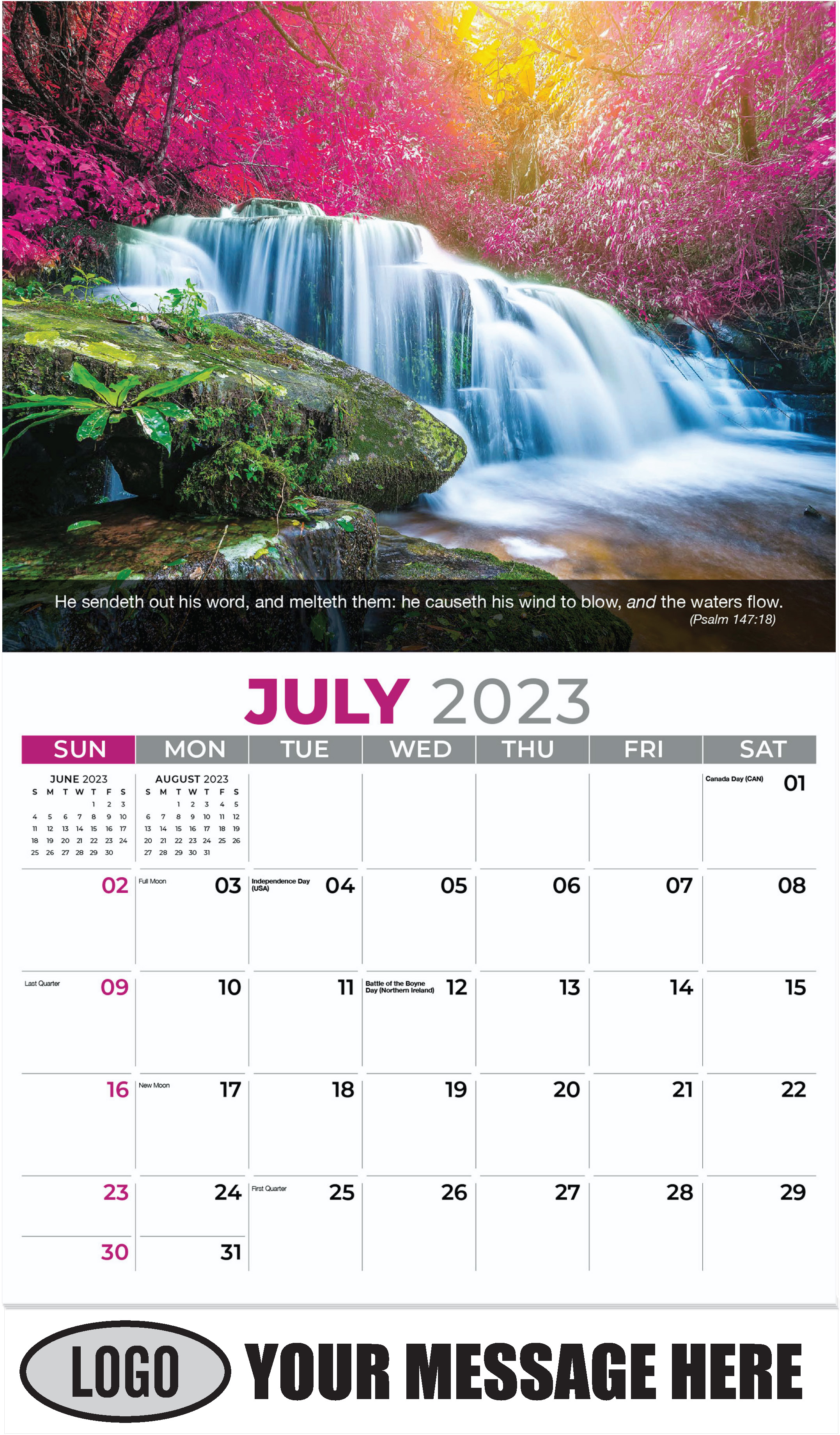 waterfall in colorful autumn forest - July - Faith Passages 2023 Promotional Calendar
