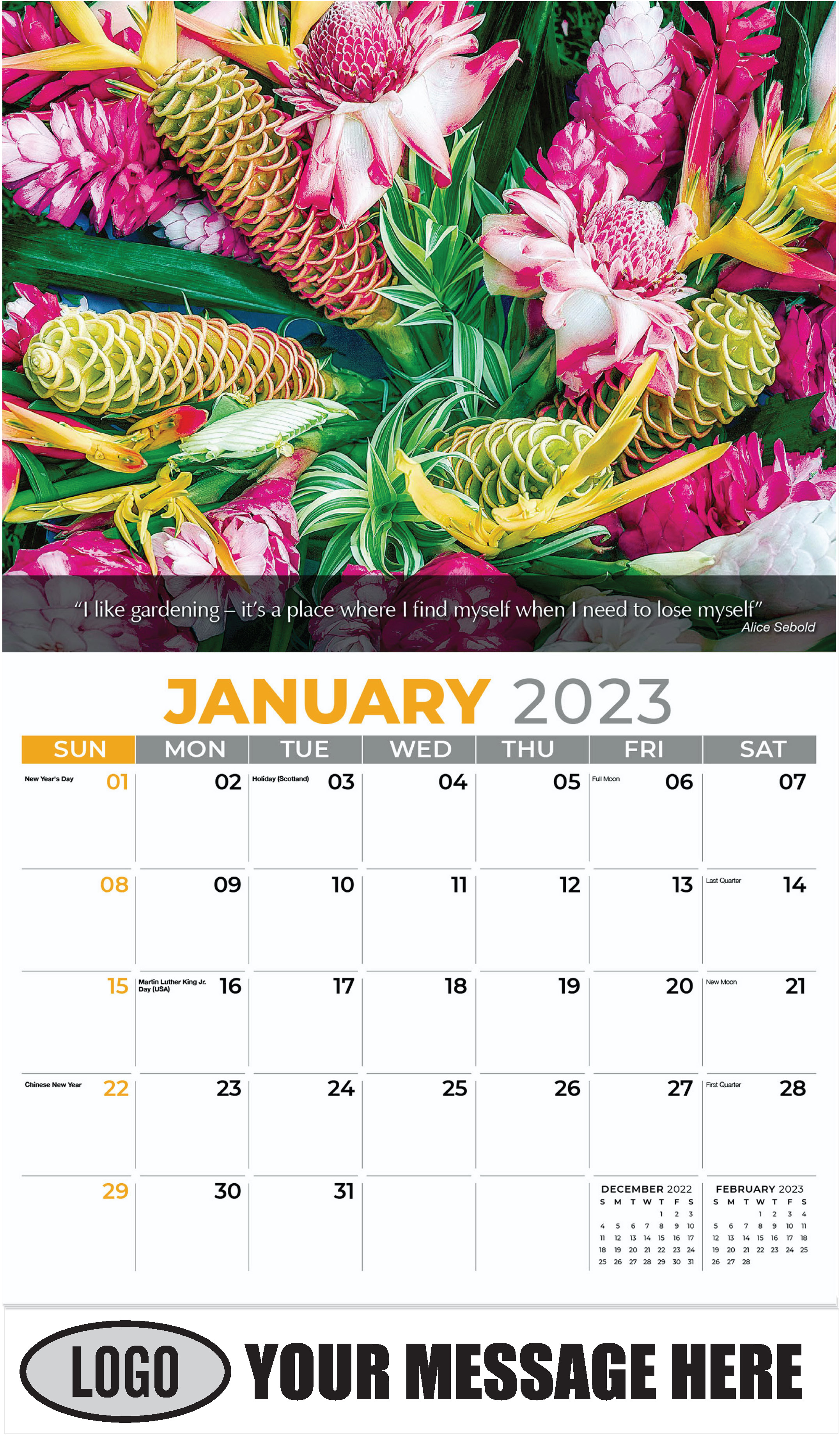 Mixture of tropical flowers - January - Flowers & Gardens 2023 Promotional Calendar