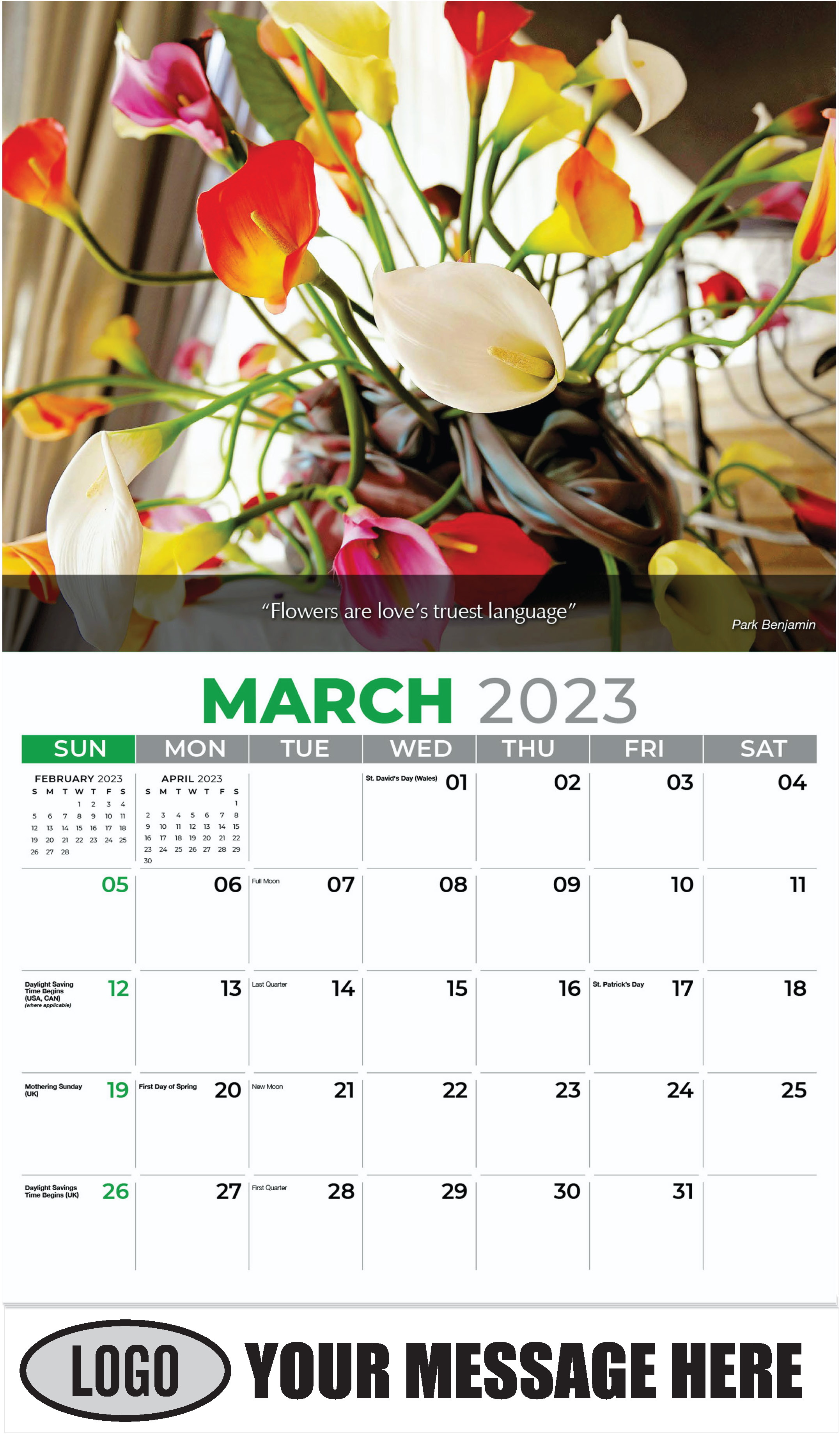 Pink & White Roses - March - Flowers & Gardens 2023 Promotional Calendar