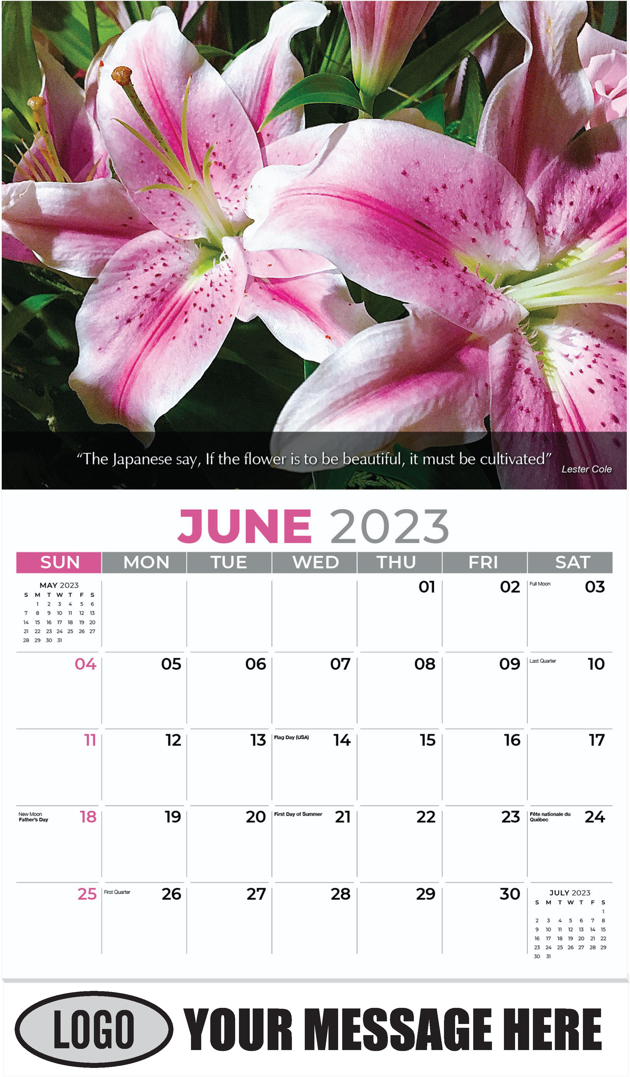 Pink Lilies - June - Flowers & Gardens 2023 Promotional Calendar