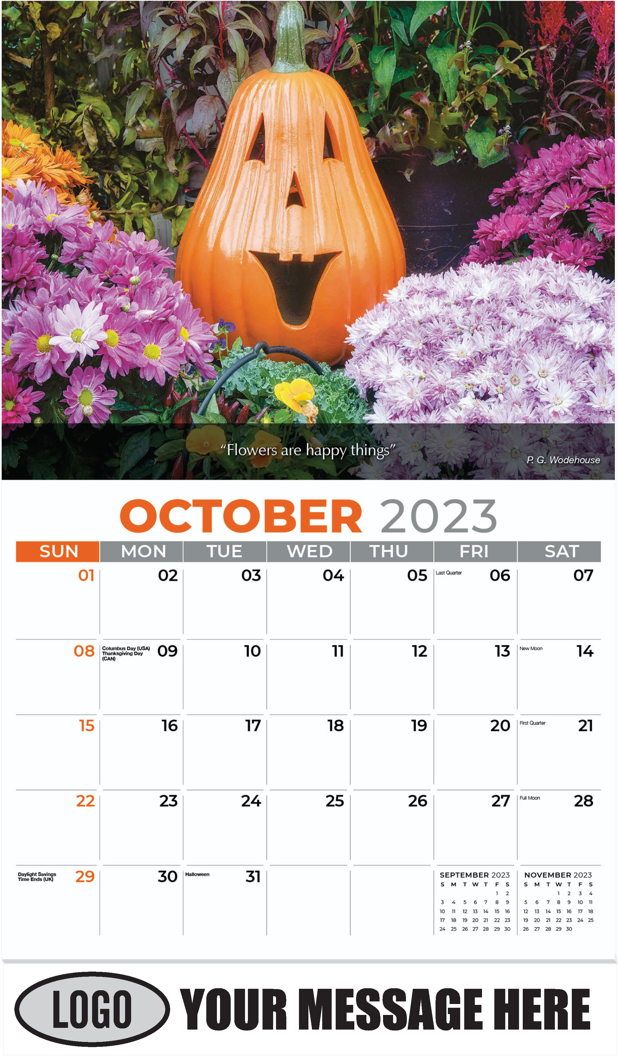 Pumpkin and Mum Flowers - October - Flowers & Gardens 2023 Promotional Calendar