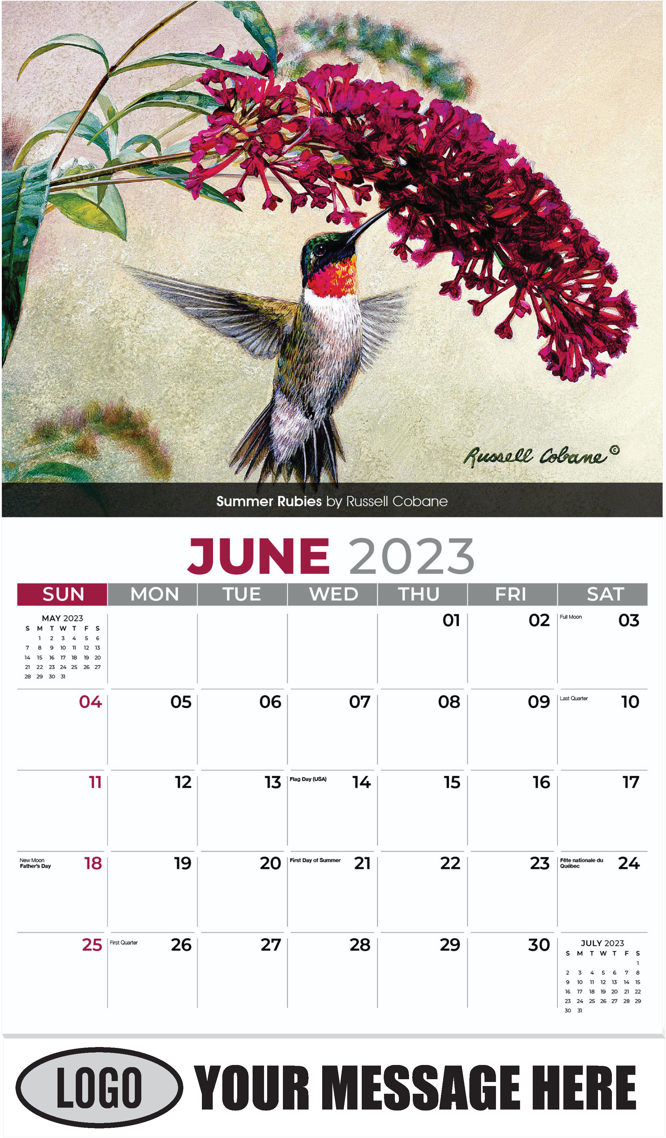 Summer Rubies by Russell Cobane - June - Garden Birds 2023 Promotional Calendar