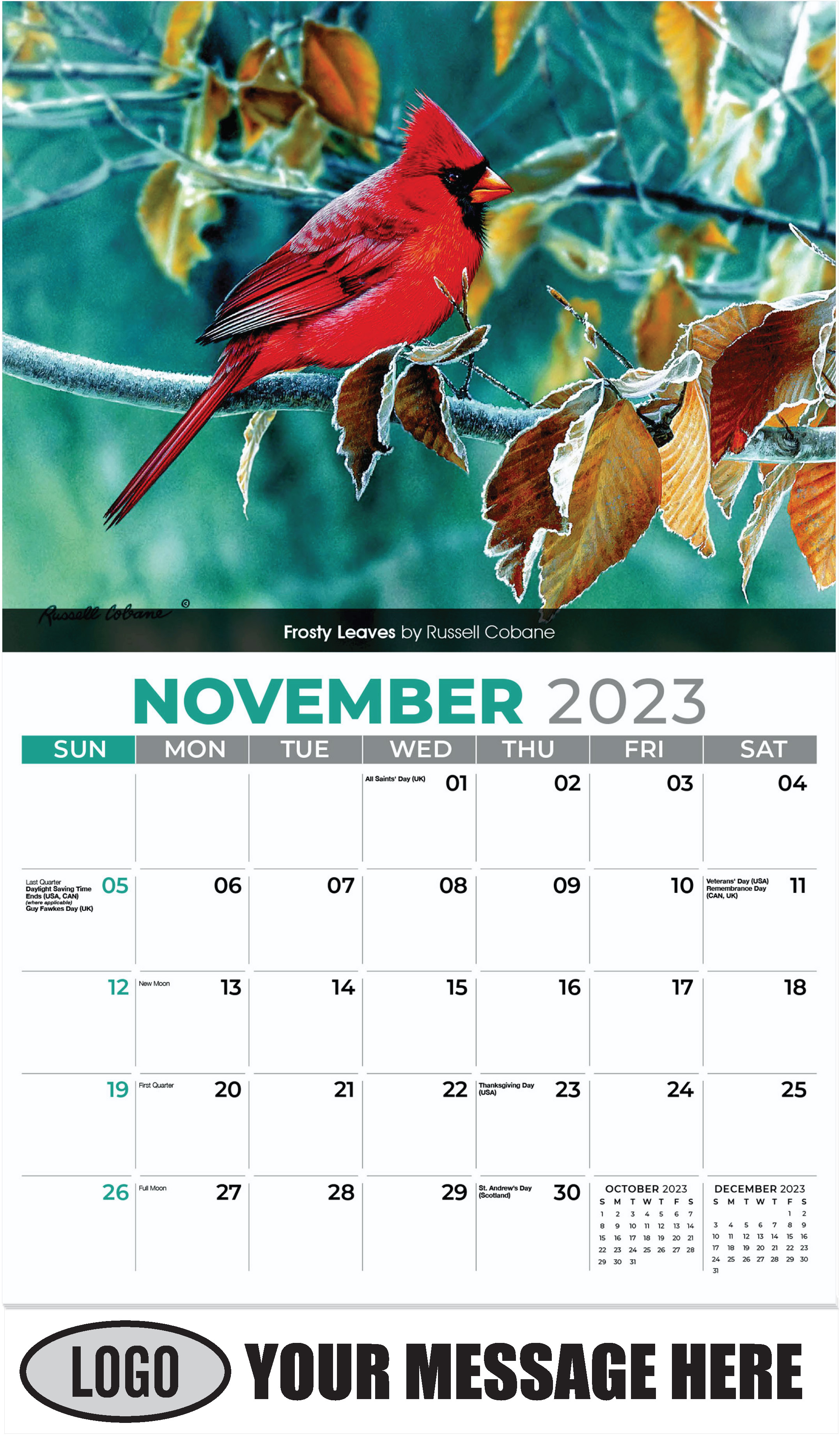 Frosty Leaves by Russell Cobane - November - Garden Birds 2023 Promotional Calendar