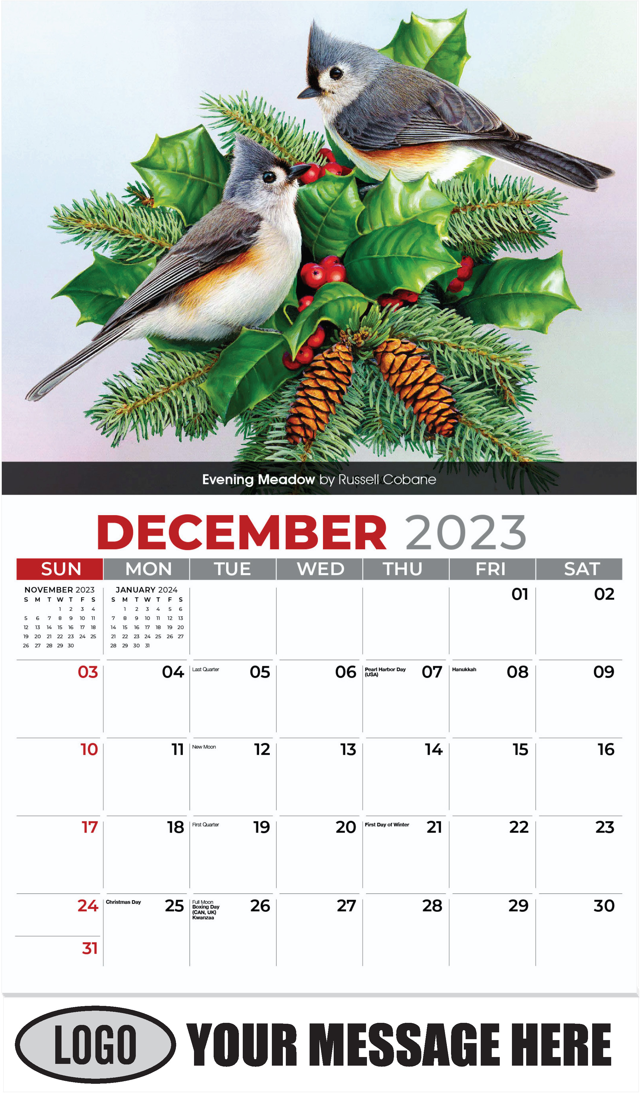Evening Meadow by Russell Cobane - December 2023 - Garden Birds 2023 Promotional Calendar