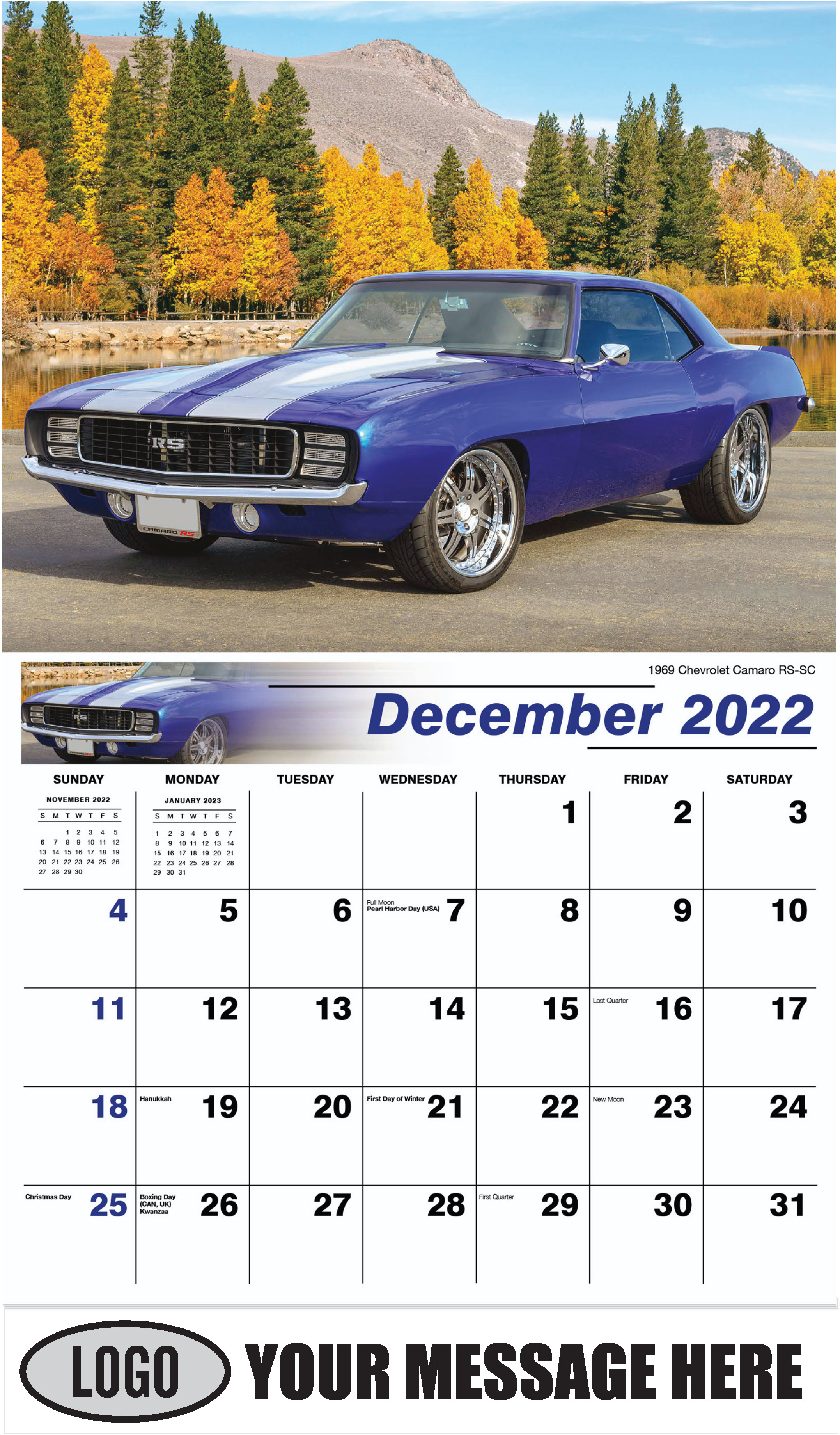 1969 Chevrolet Camaro RS-SC - December 2022 - GM Classics 2023 Promotional Calendar