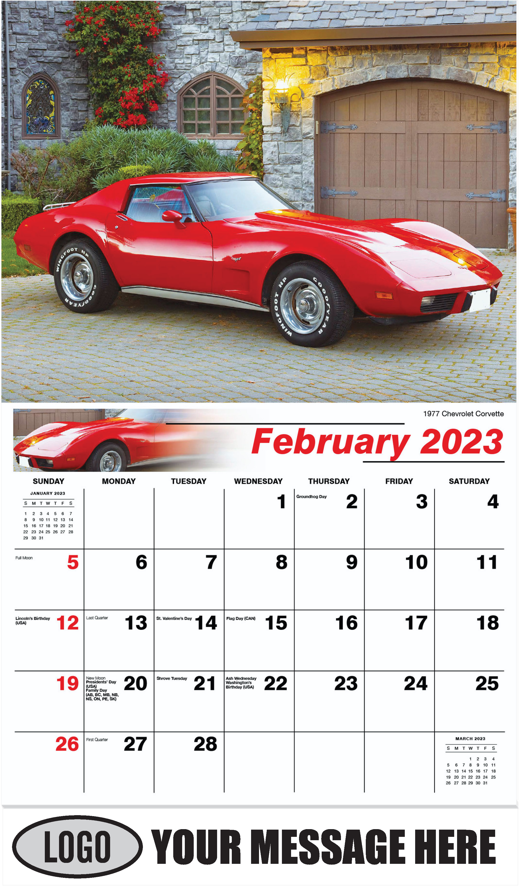 1977 Chevrolet Corvette - February - GM Classics 2023 Promotional Calendar