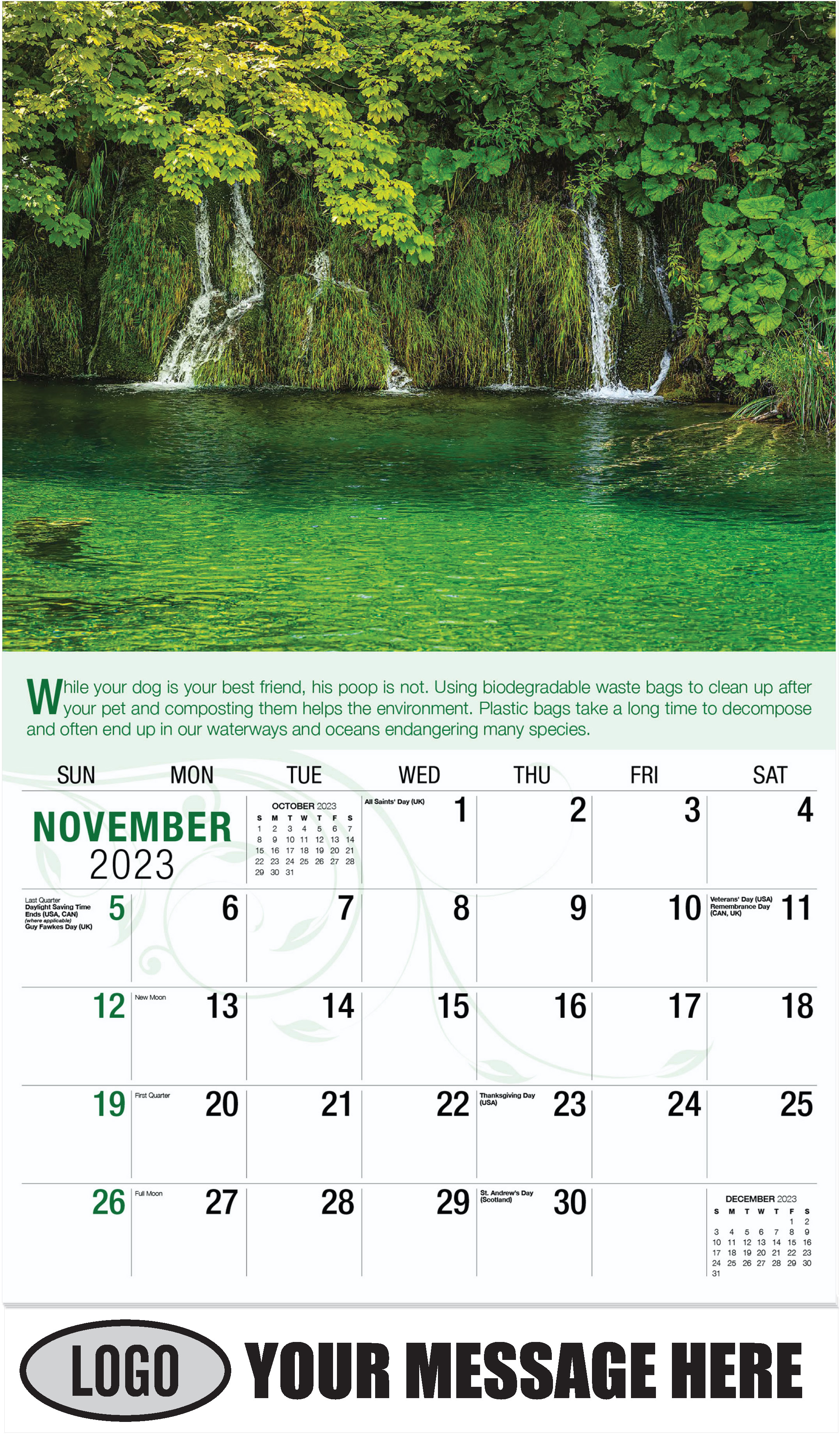Plitvice Lakes National Park UNESCO World Heritage, Croatia - November - Go Green 2023 Promotional Calendar