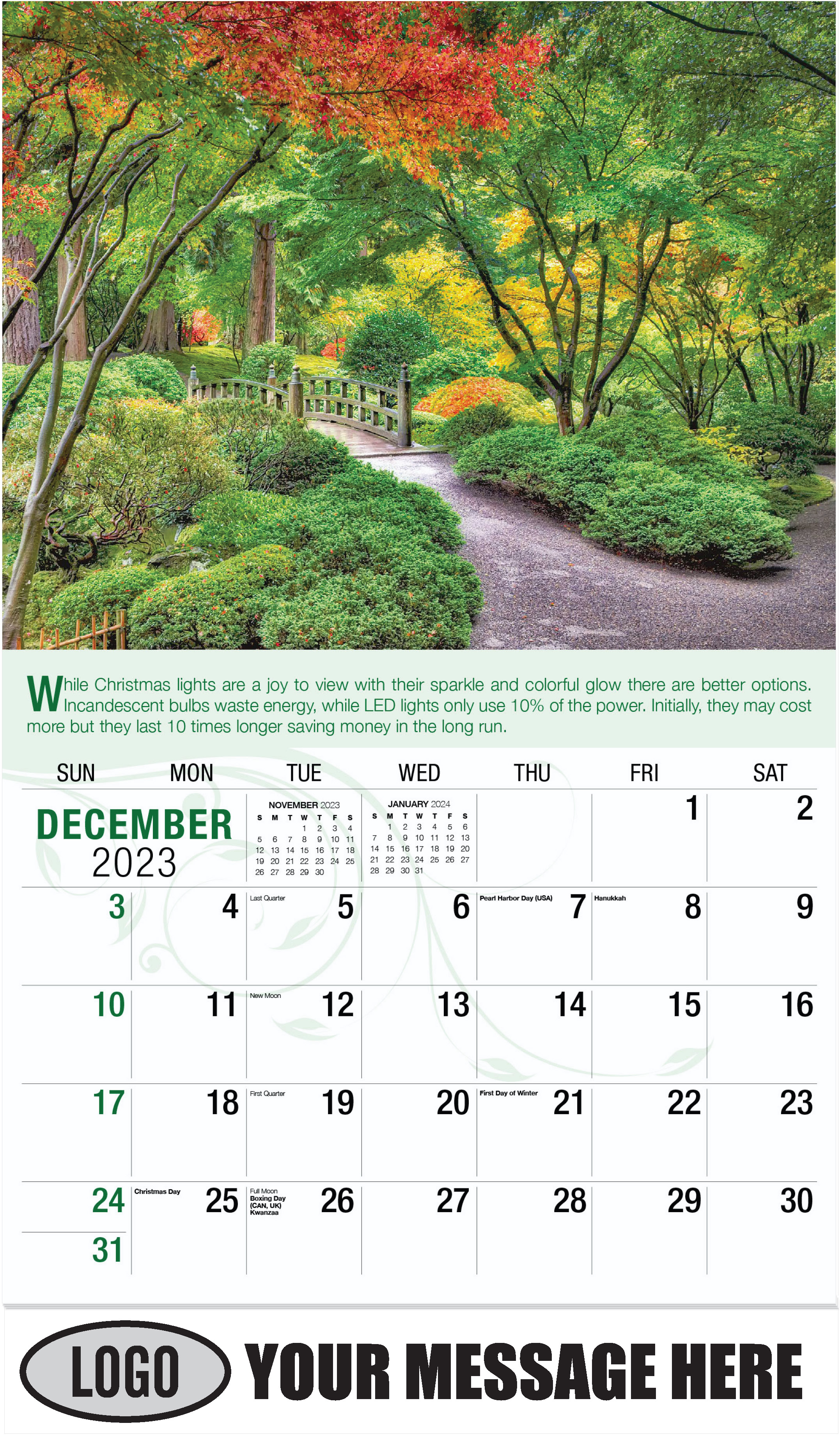 Japanese Garden, Portland, Oregon - December 2023 - Go Green 2023 Promotional Calendar