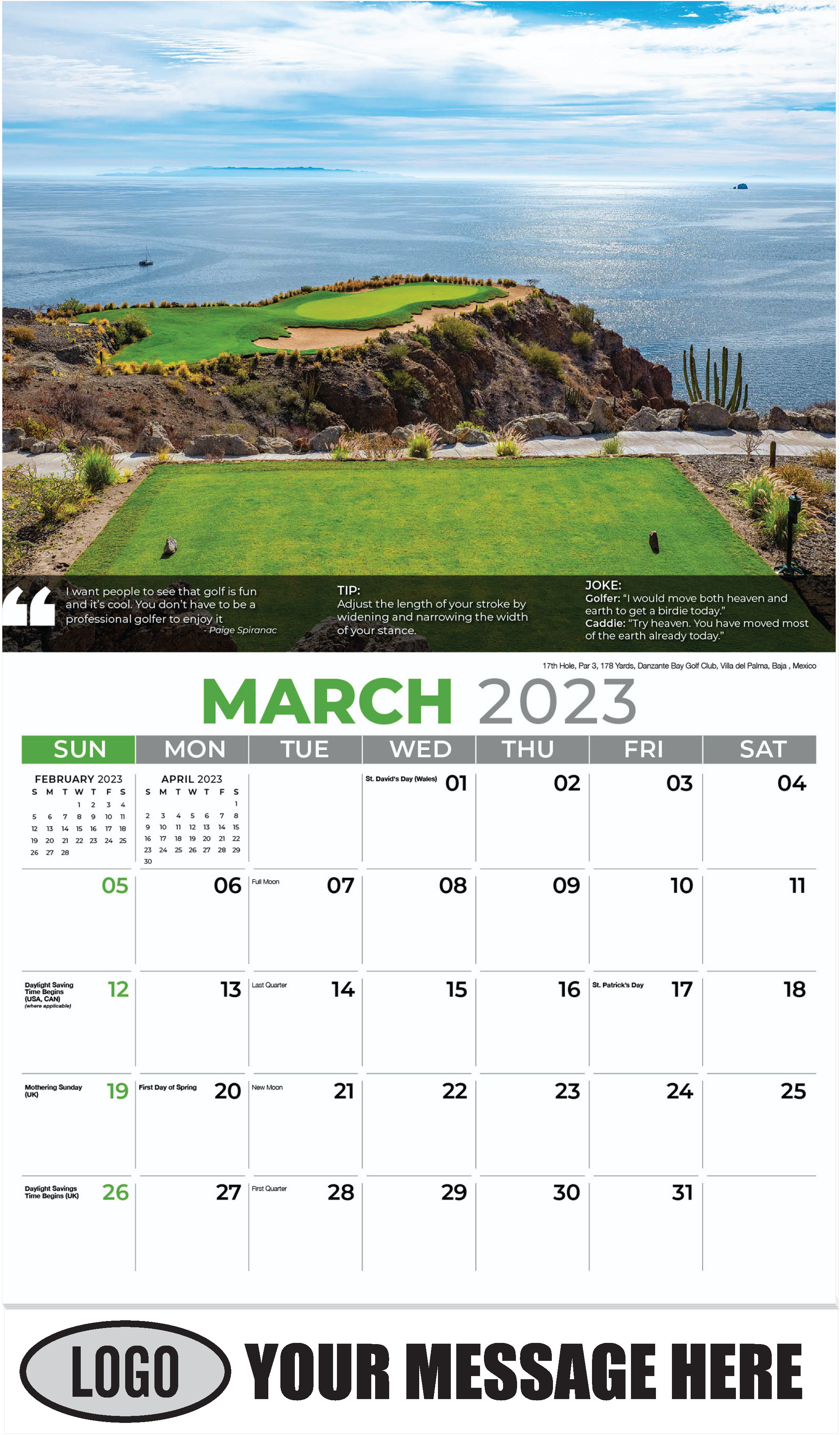 17th Hole, Par 3, 178 Yards, Danzante Bay Golf Club, Villa del Palma, Baja , Mexico - March - Golf Tips  (Tips, Quips and Holes) 2023 Promotional Calendar