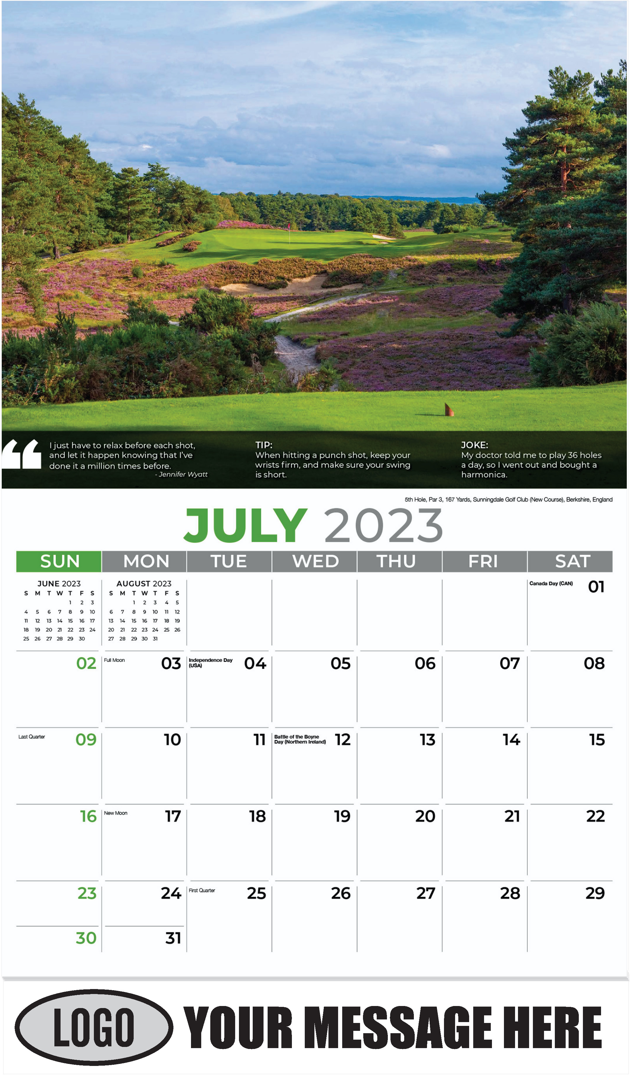 5th Hole, Par 3, 167 Yards, Sunningdale Golf Club (New Course), Berkshire, England - July - Golf Tips  (Tips, Quips and Holes) 2023 Promotional Calendar