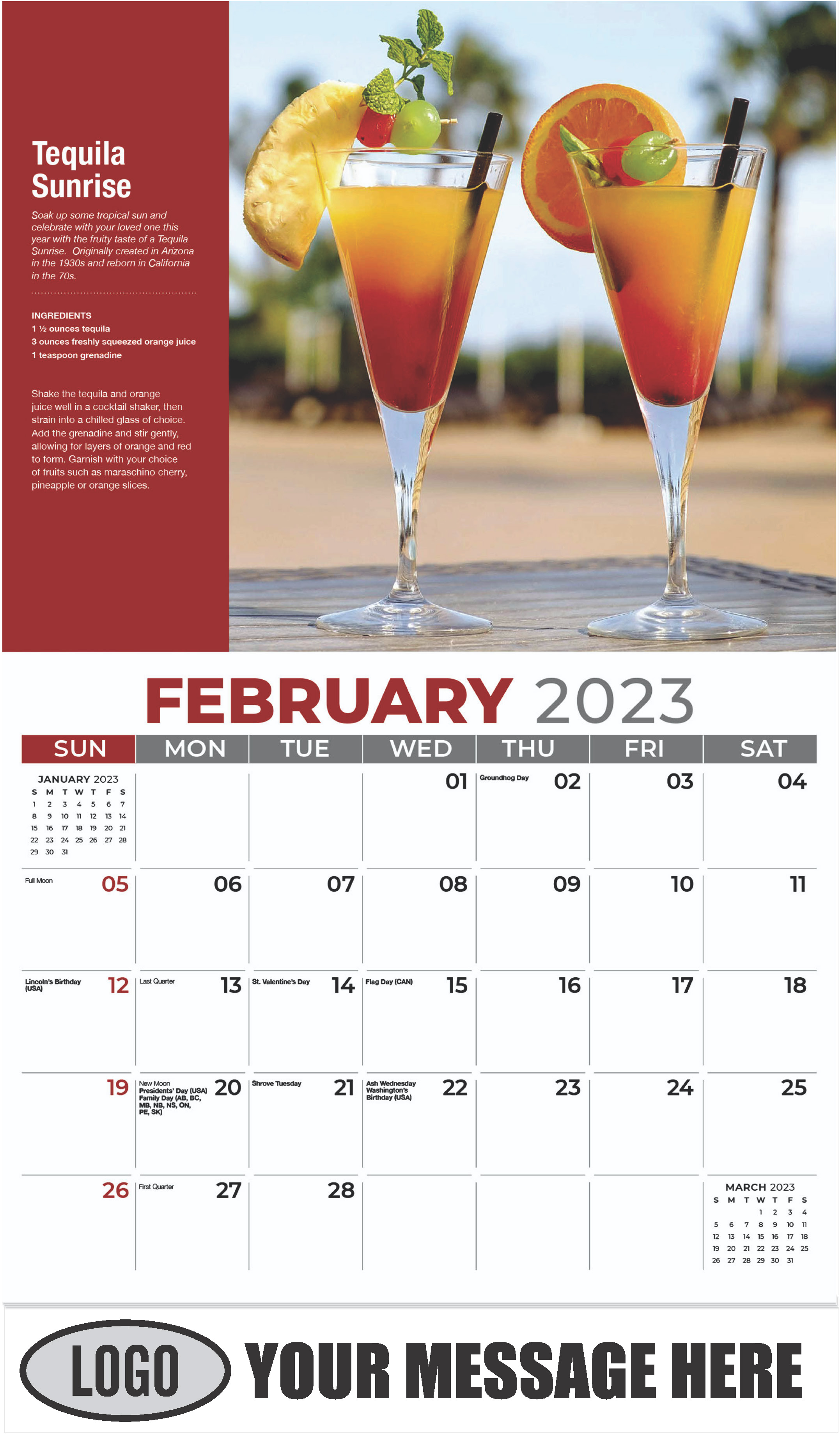 Tequila Sunrise - February - Happy Hour Cocktails 2023 Promotional Calendar