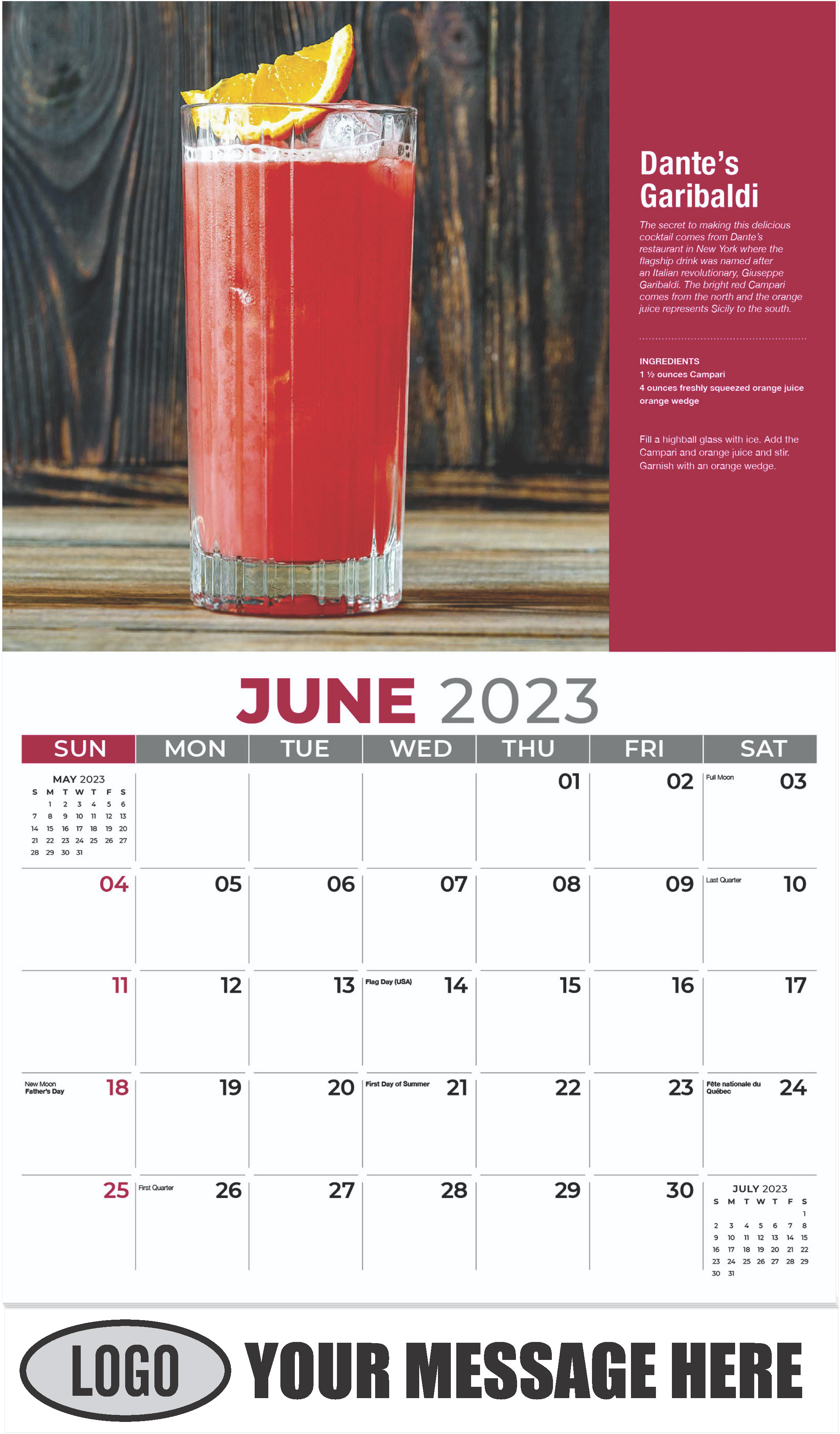 Dante’s Garibaldi - June - Happy Hour Cocktails 2023 Promotional Calendar