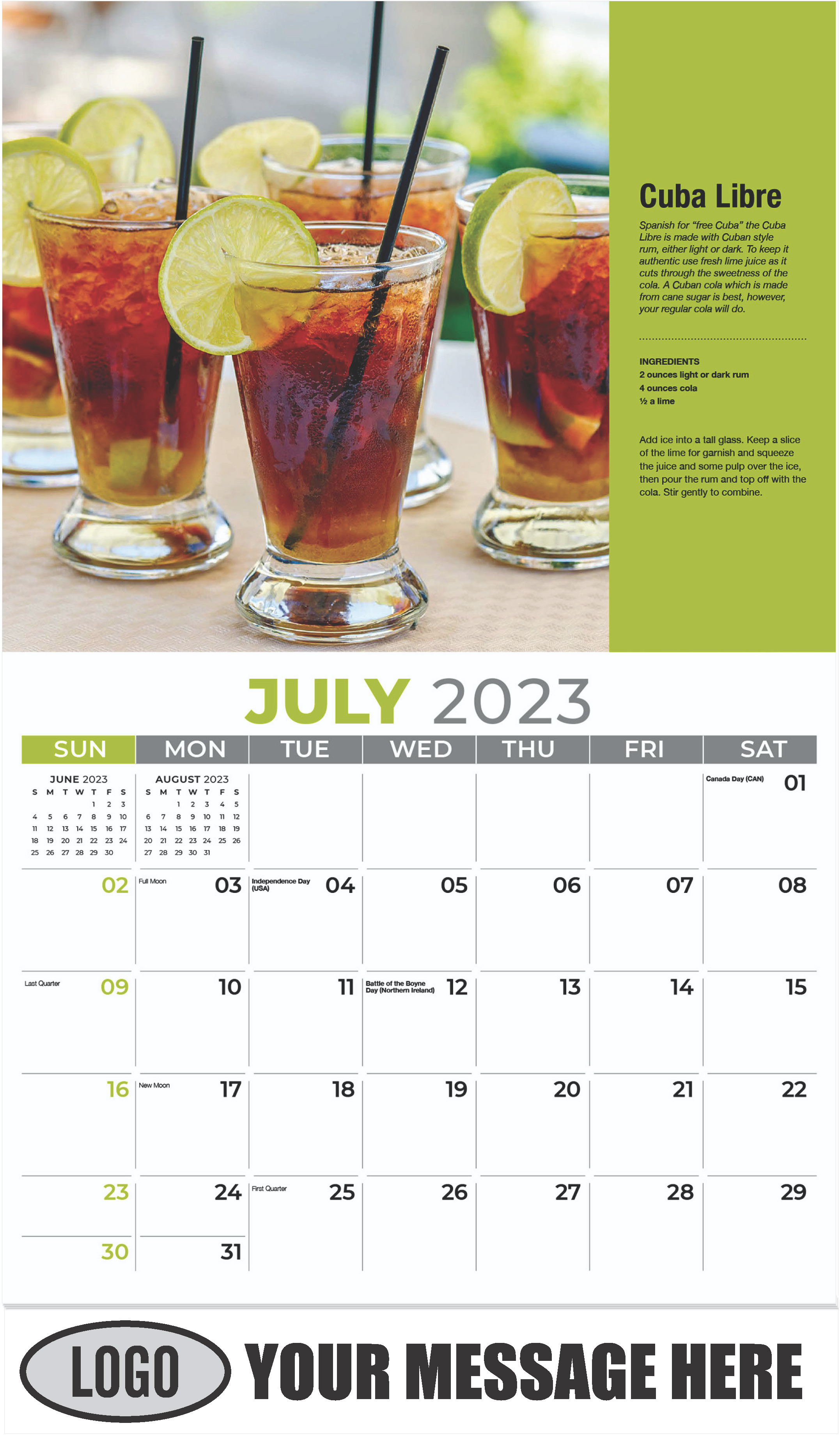 Cuba Libre - July - Happy Hour Cocktails 2023 Promotional Calendar
