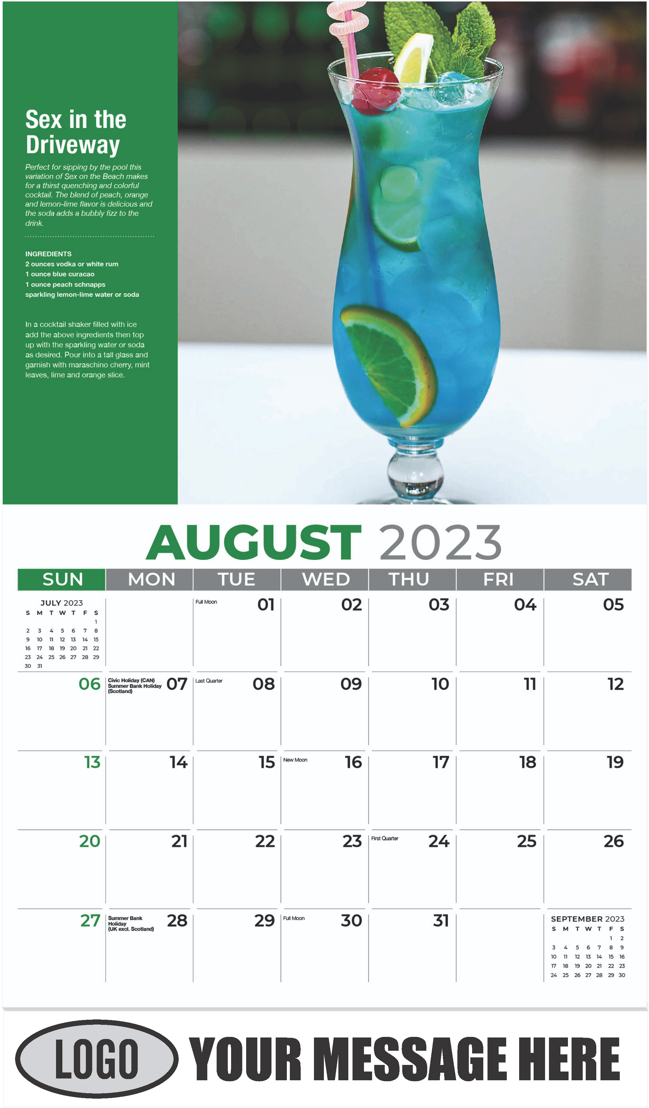 Sex in the Driveway - August - Happy Hour Cocktails 2023 Promotional Calendar