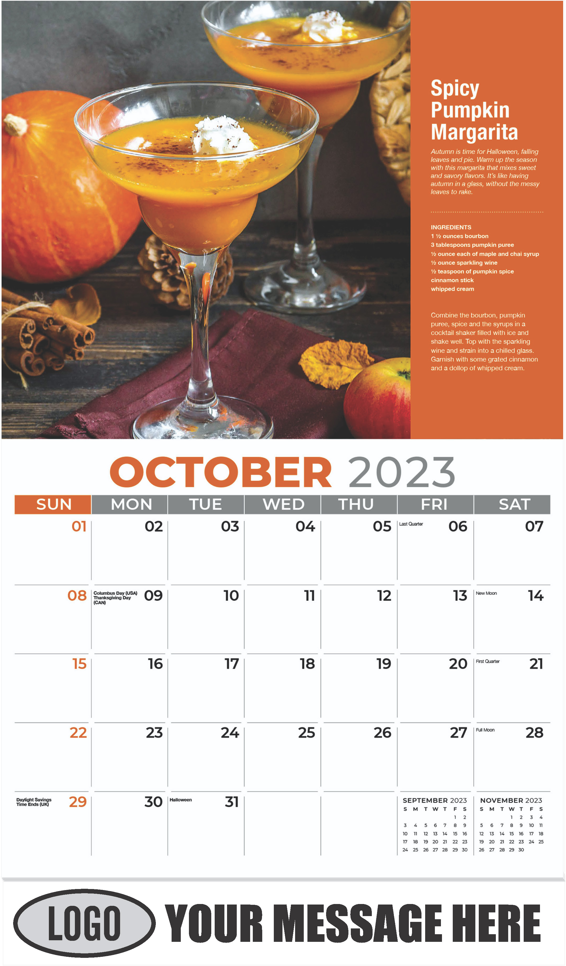 Spicy Pumpkin Margarita - October - Happy Hour Cocktails 2023 Promotional Calendar