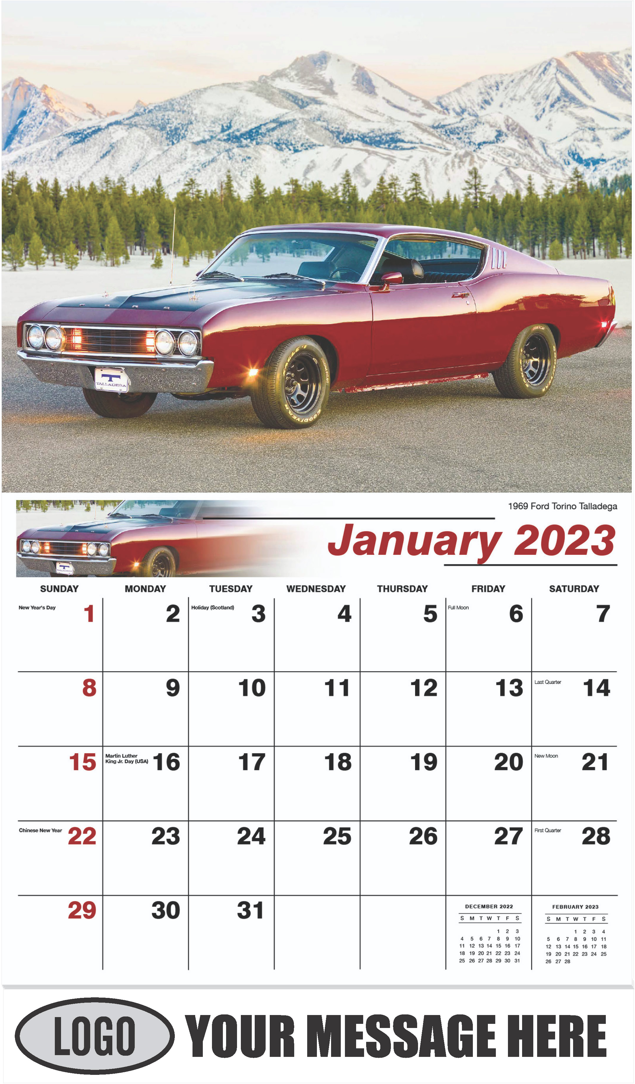 1969 Ford Torino Talladega - January - Henry's Heritage Ford Cars 2023 Promotional Calendar