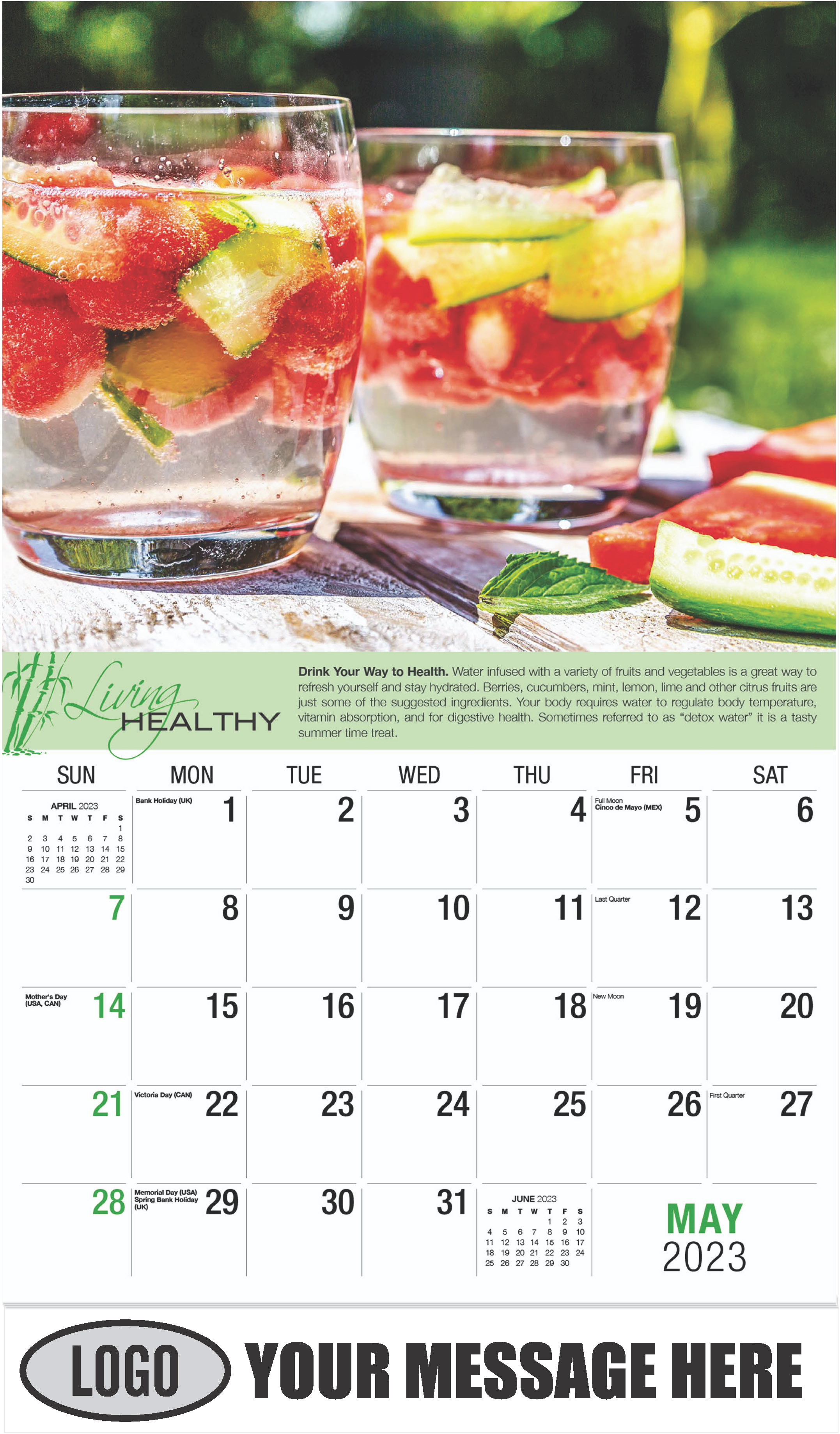 Melon Cucumber Water - May - Living Healthy 2023 Promotional Calendar